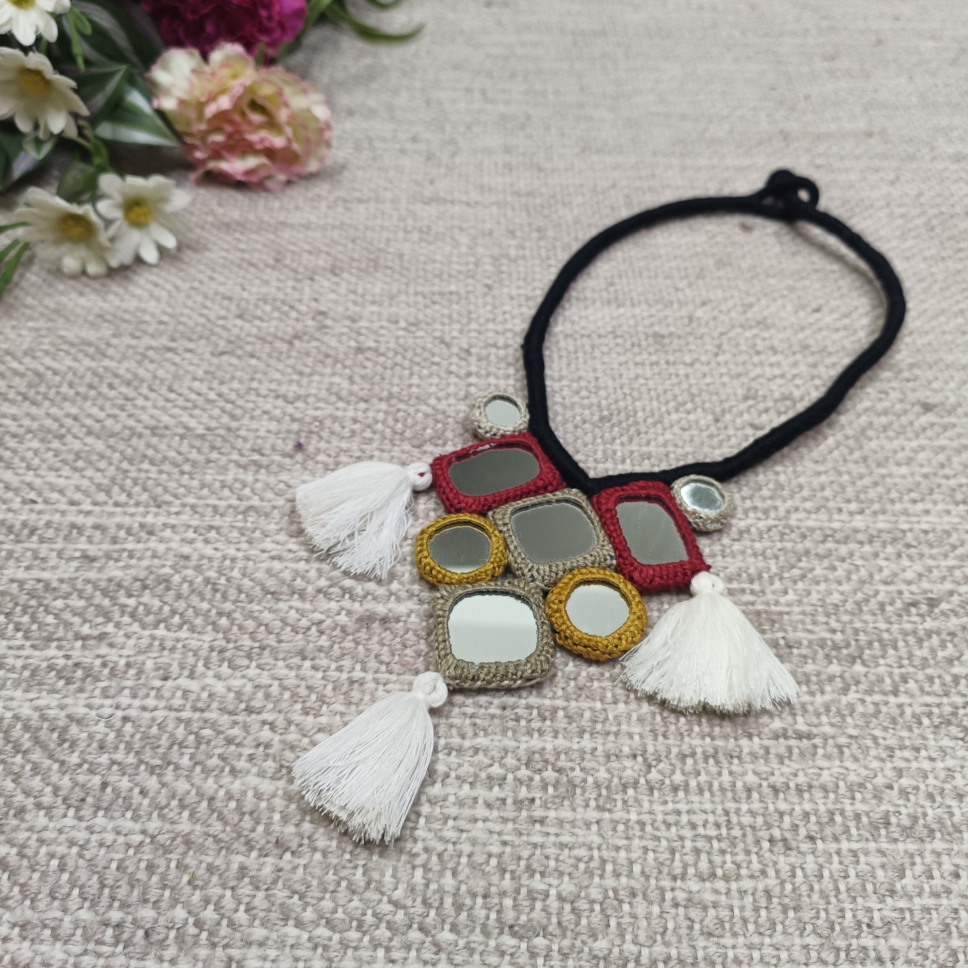 Handcrafted Mirrorwork Black Dori Neckpiece