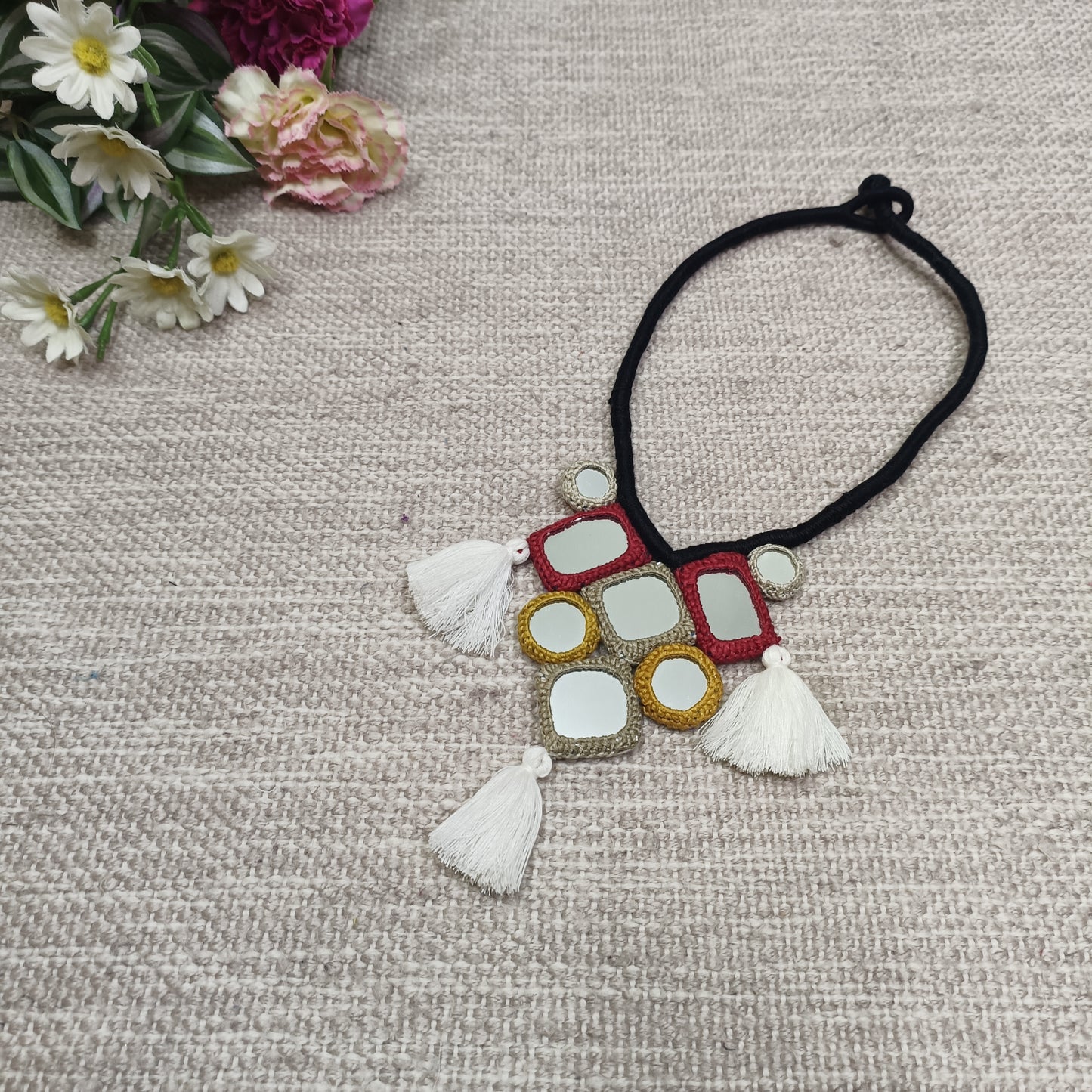 Handcrafted Mirrorwork Black Dori Neckpiece