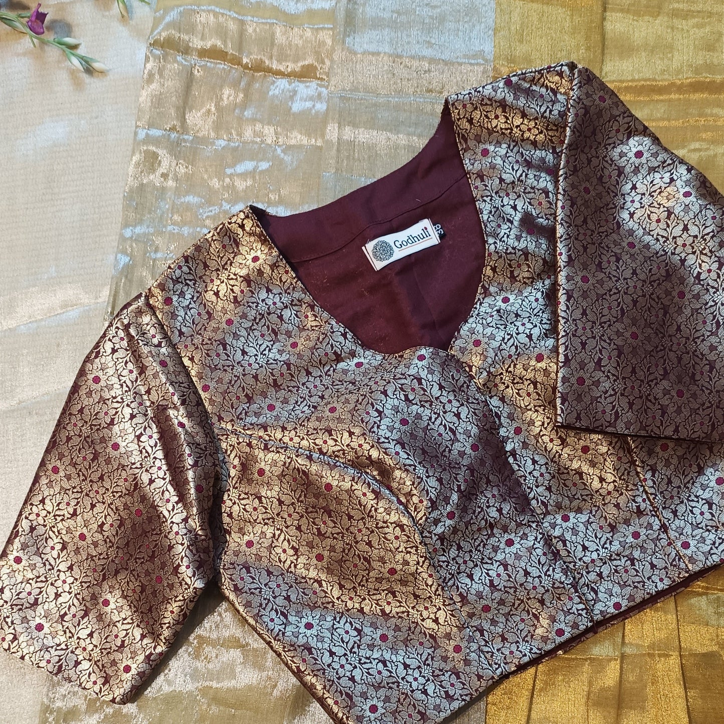 Buy Wine Golden Banarasi Brocade Blouse | Godhuli