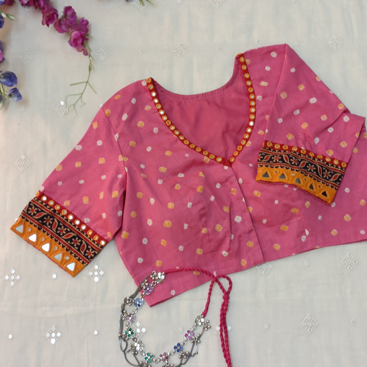 Buy Pink Bandhani Blouse | Godhuli