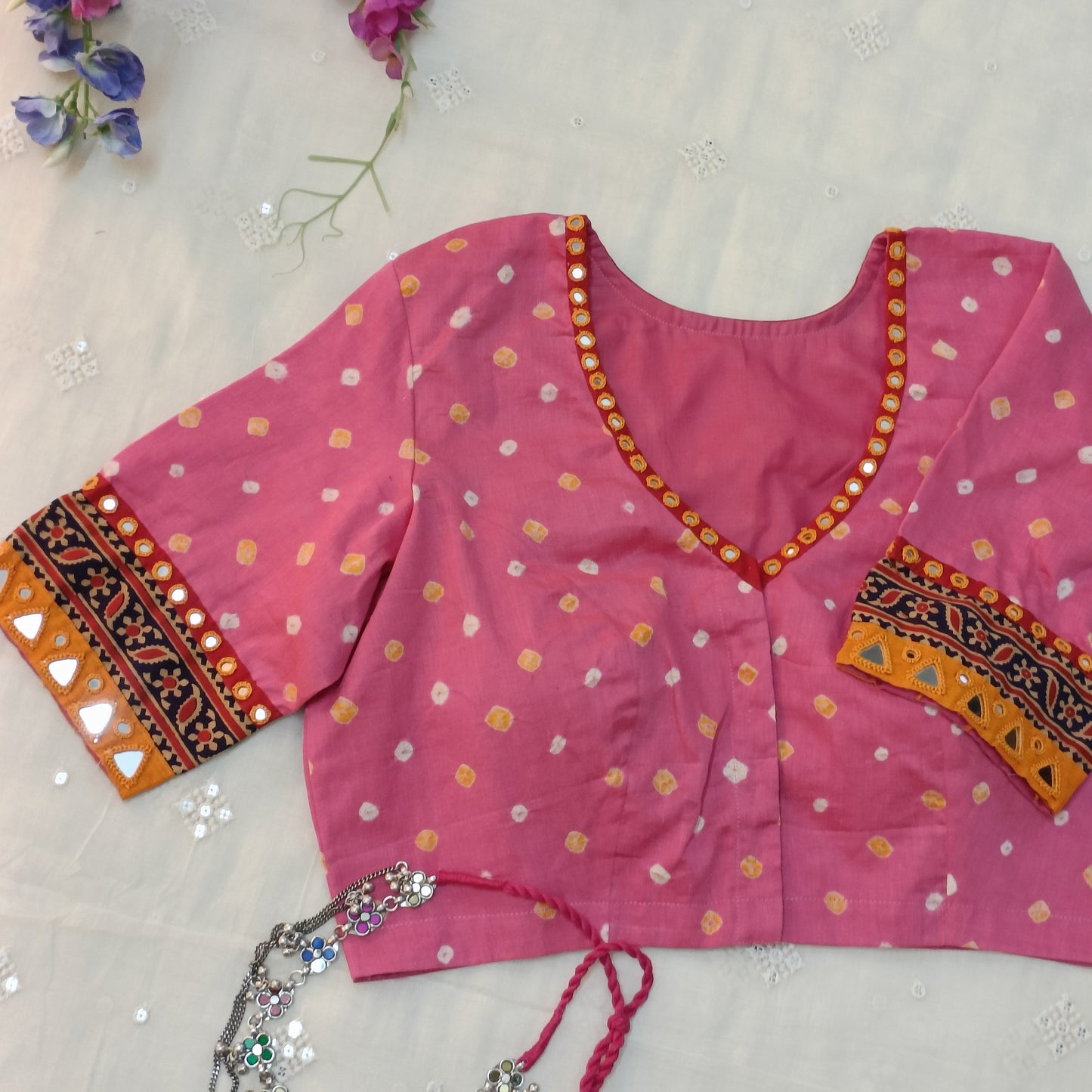 Buy Pink Bandhani Blouse | Godhuli