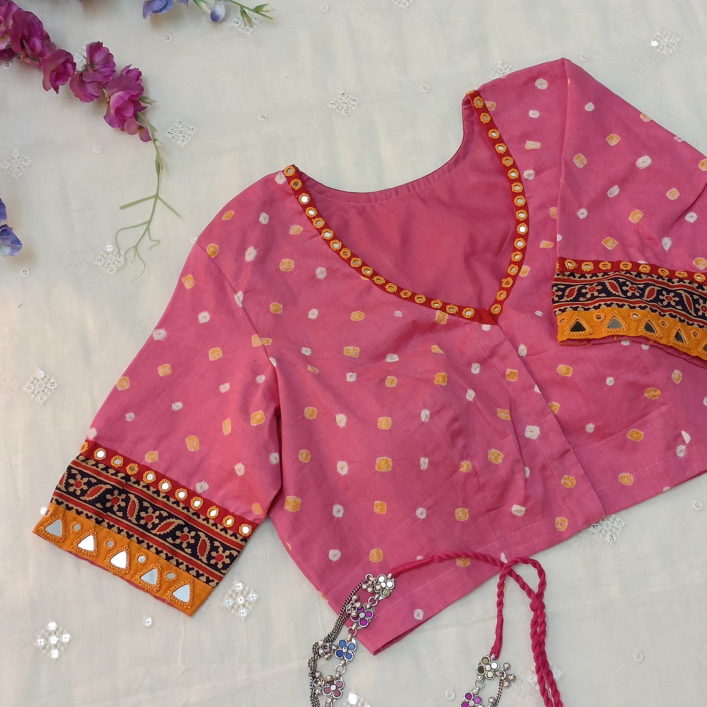 Buy Pink Bandhani Blouse | Godhuli