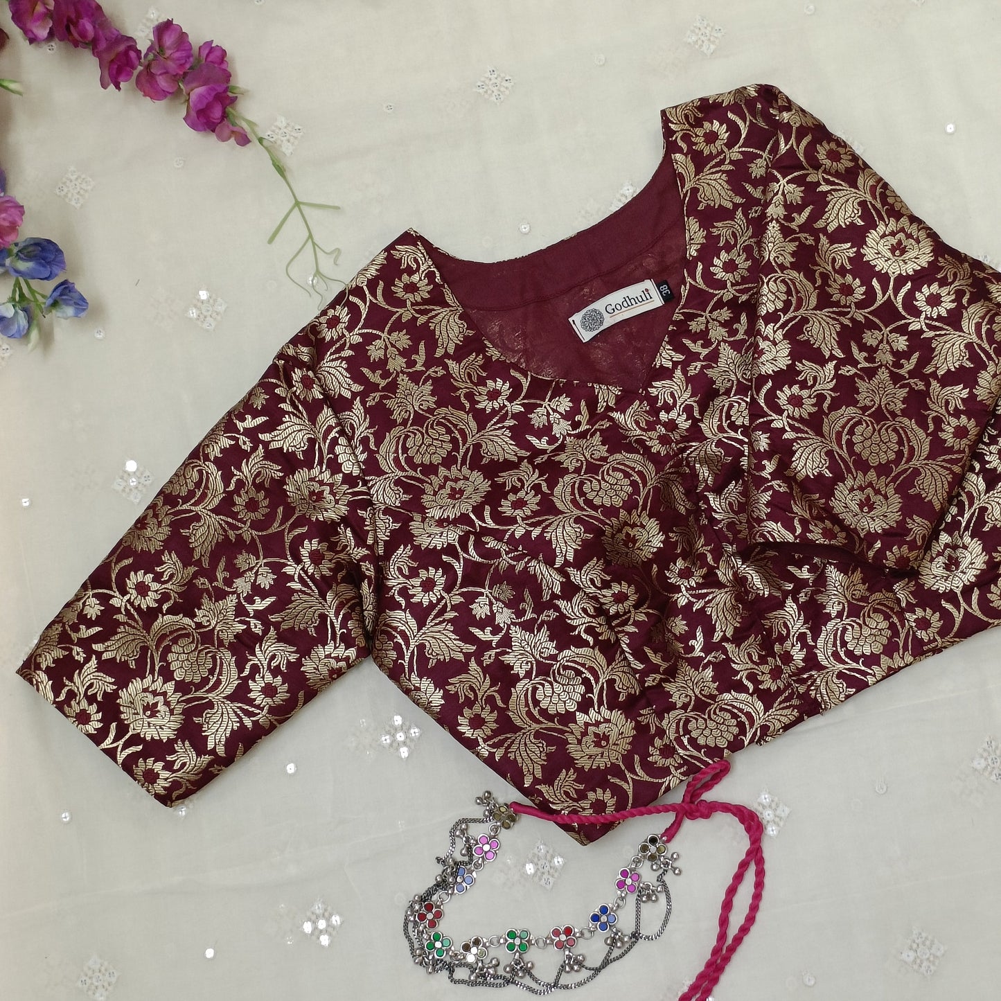 Buy Wine Jaal Banarasi Brocade Blouse | Godhuli