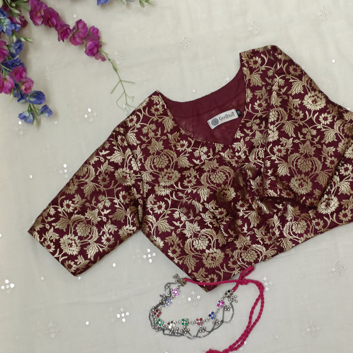 Buy Wine Jaal Banarasi Brocade Blouse | Godhuli