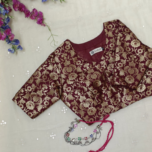 Buy Wine Jaal Banarasi Brocade Blouse | Godhuli