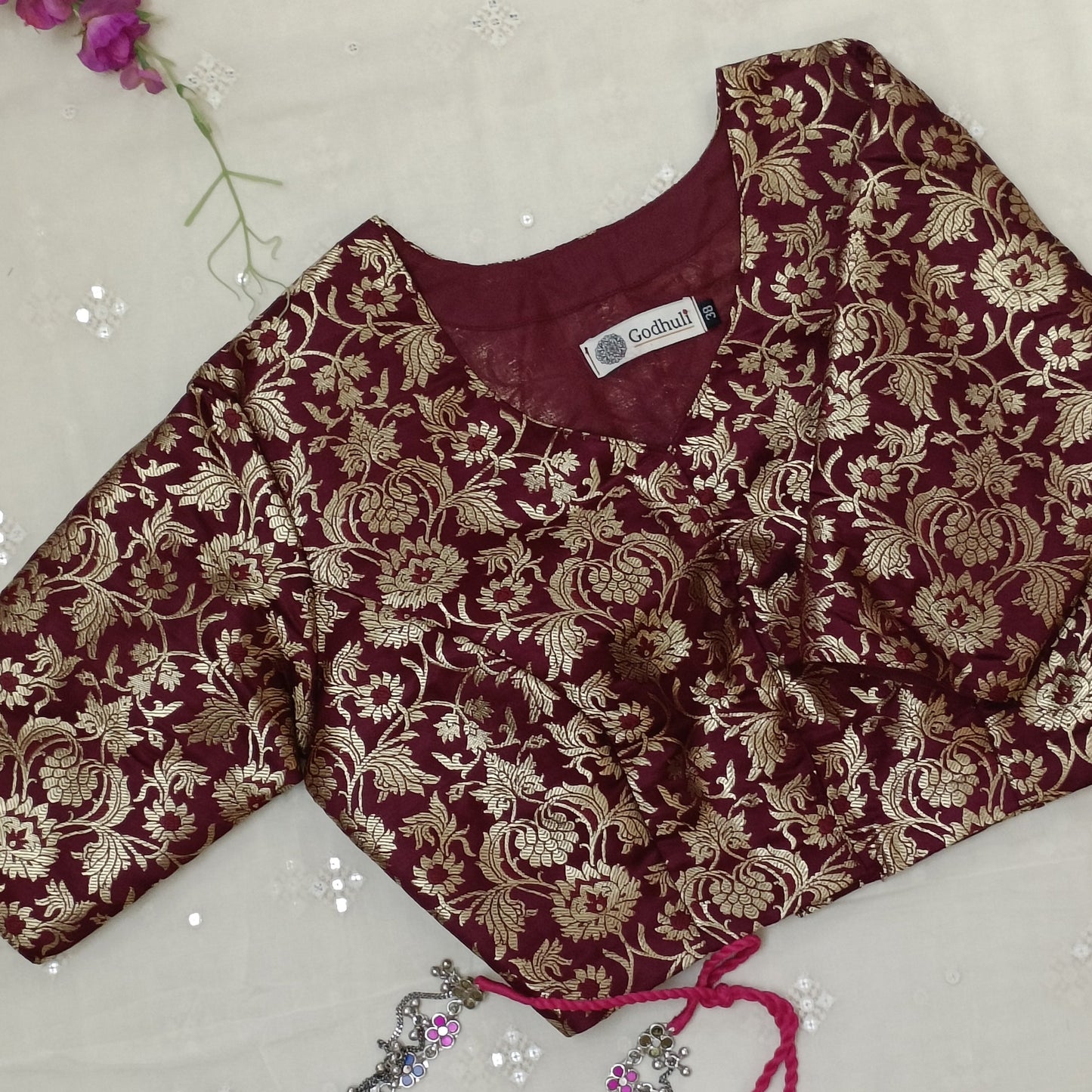 Buy Wine Jaal Banarasi Brocade Blouse | Godhuli