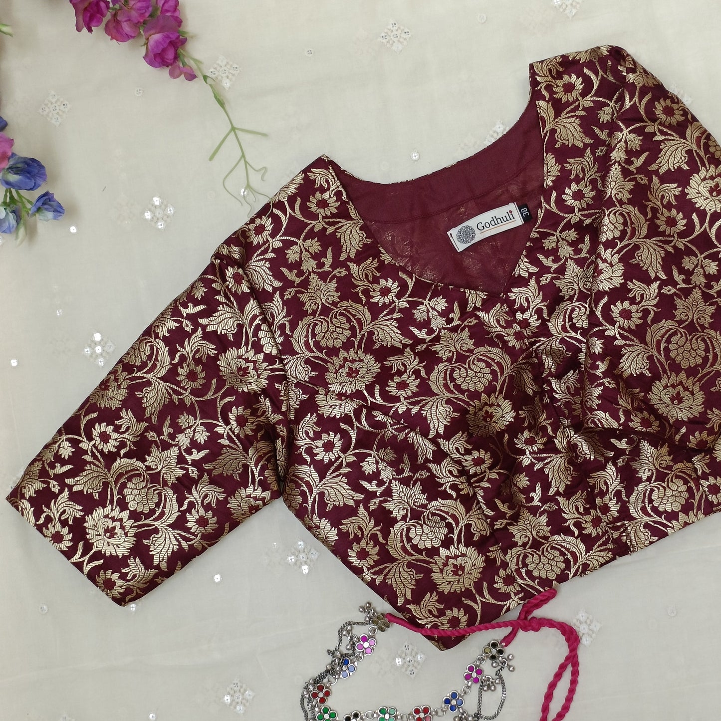 Buy Wine Jaal Banarasi Brocade Blouse | Godhuli