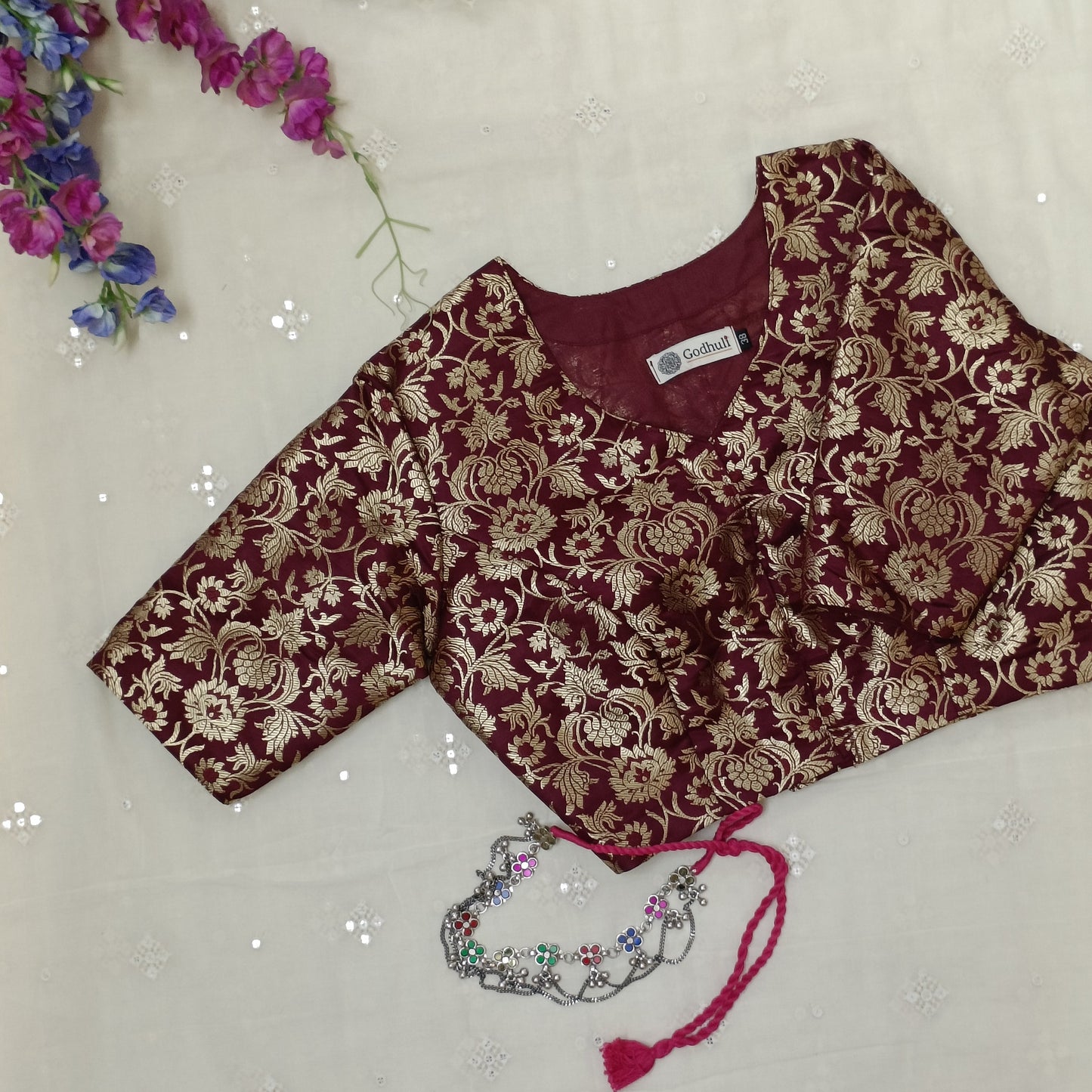 Buy Wine Jaal Banarasi Brocade Blouse | Godhuli