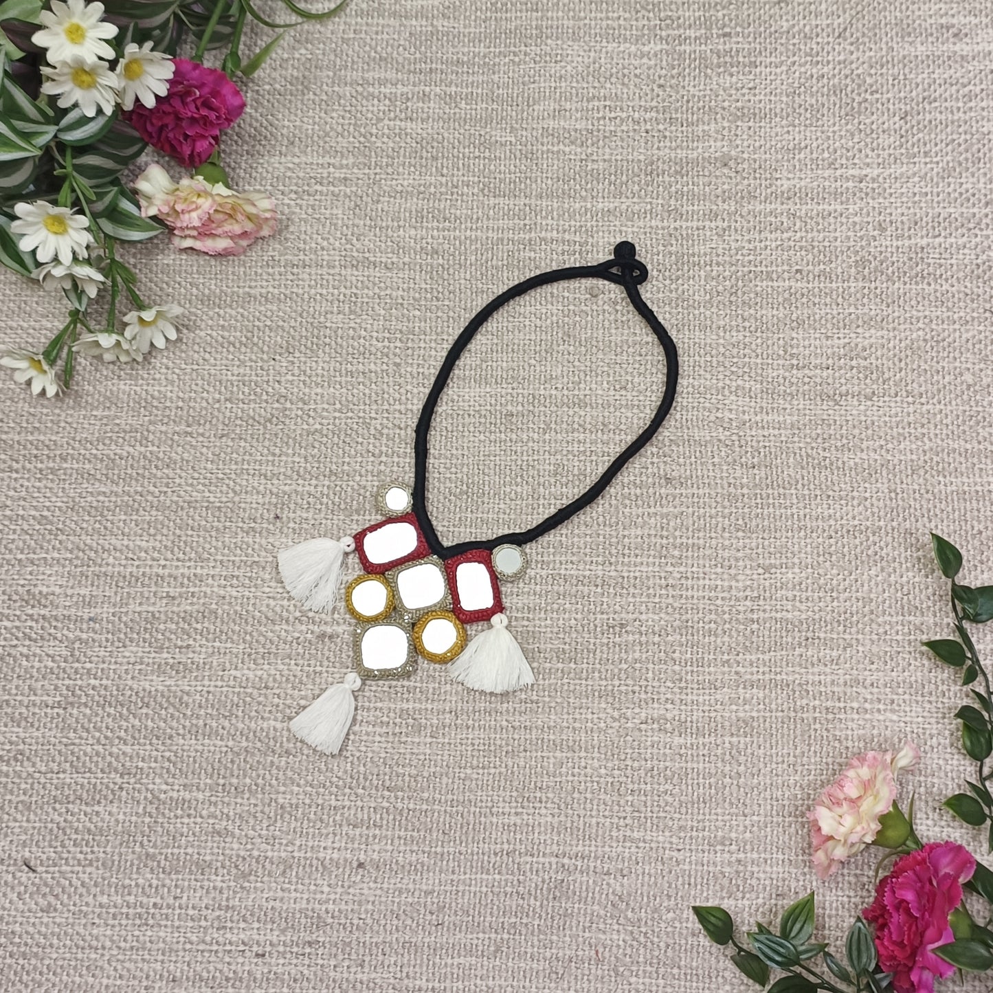 Handcrafted Mirrorwork Black Dori Neckpiece