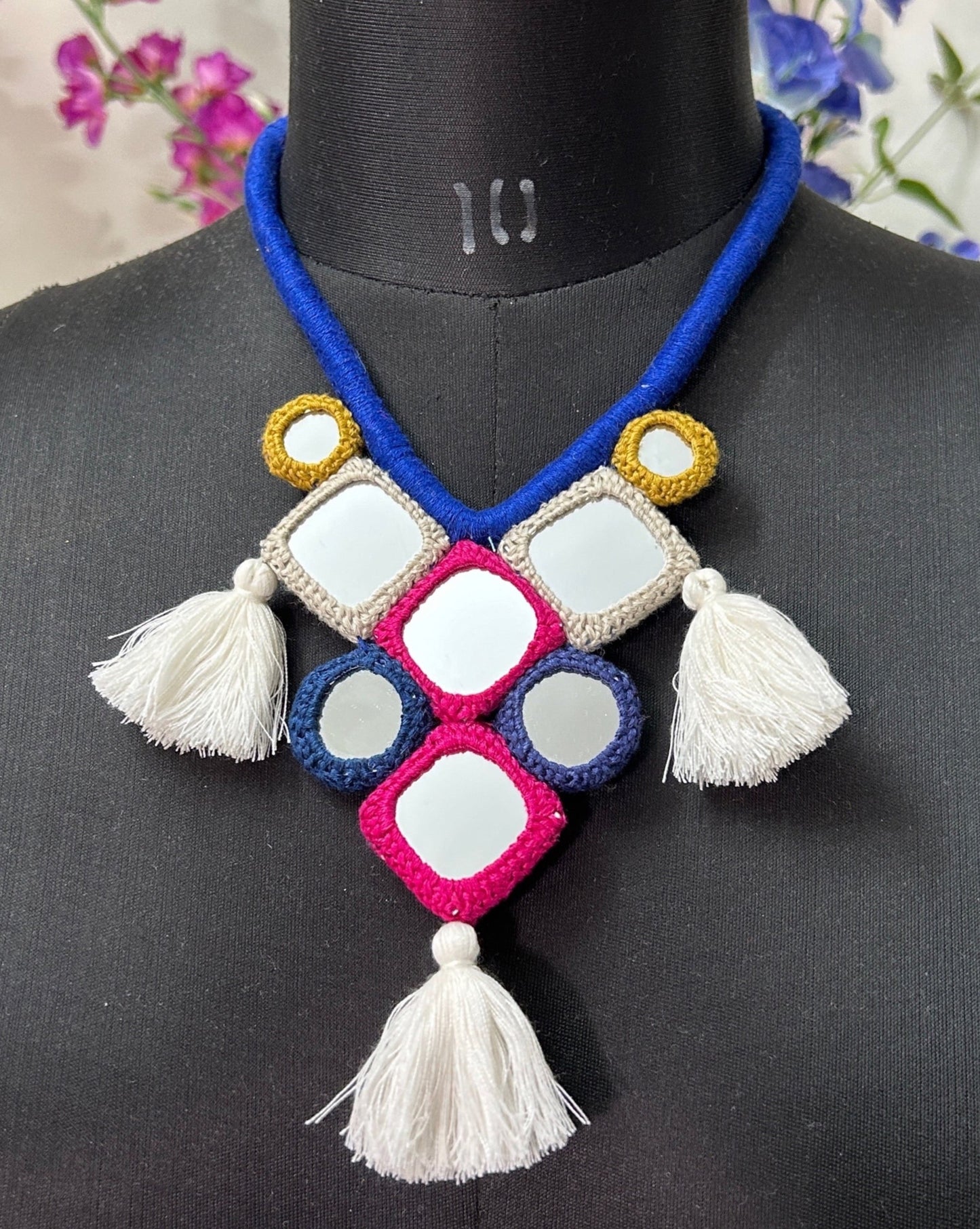 Handcrafted Mirrorwork Blue Dori Neckpiece