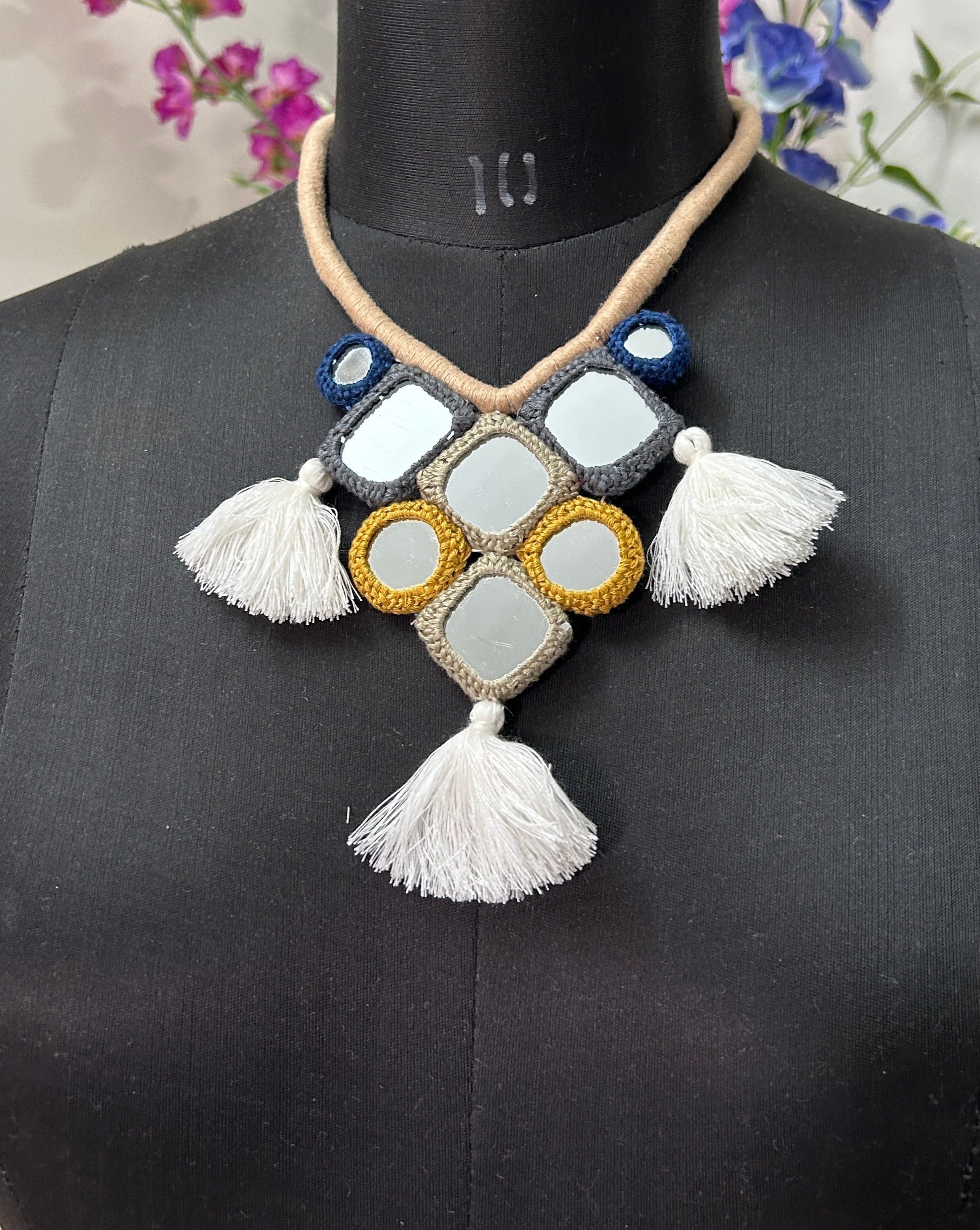 Handcrafted Mirrorwork Beige Dori Neckpiece