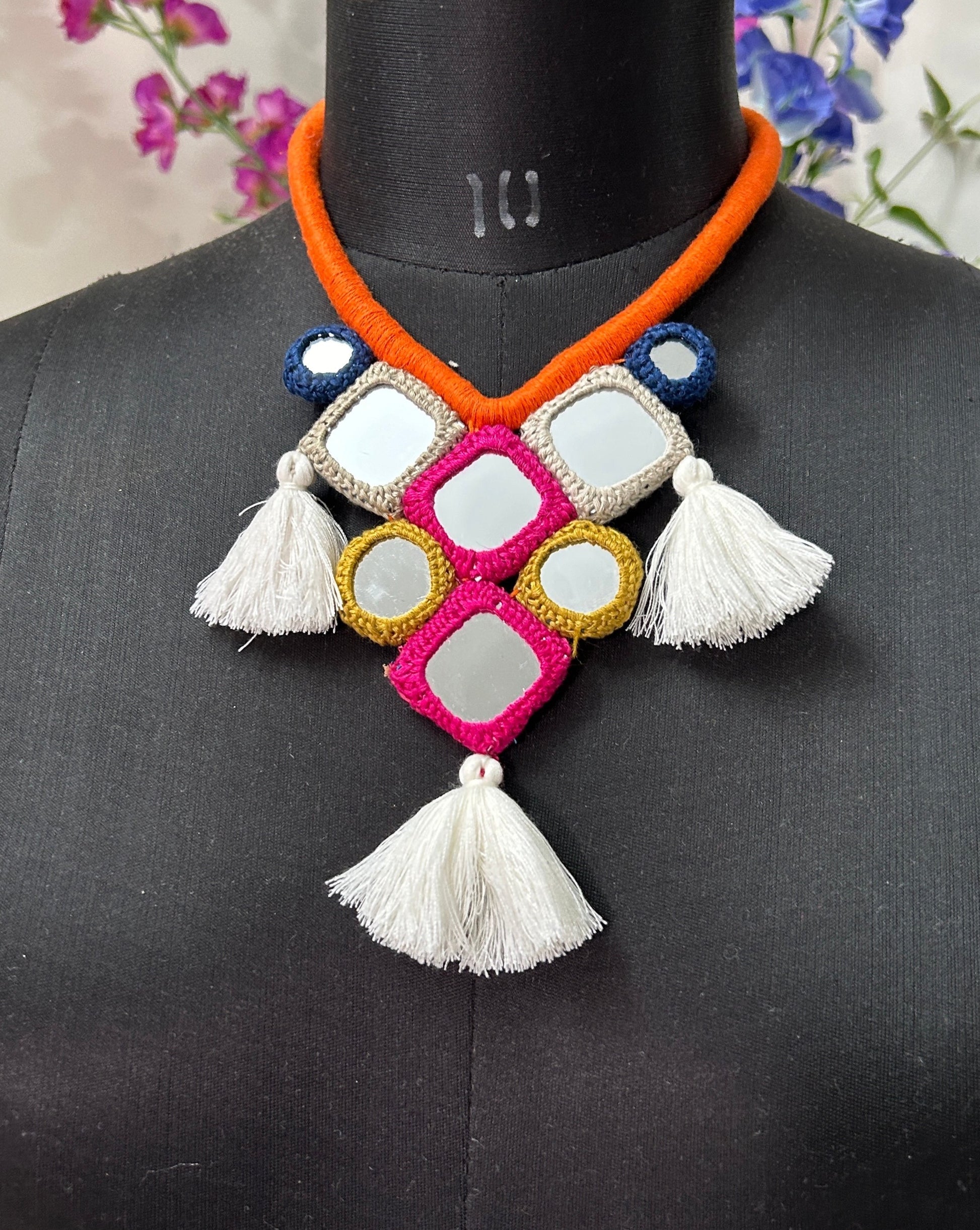 Handcrafted Mirrorwork Orange Dori Neckpiece