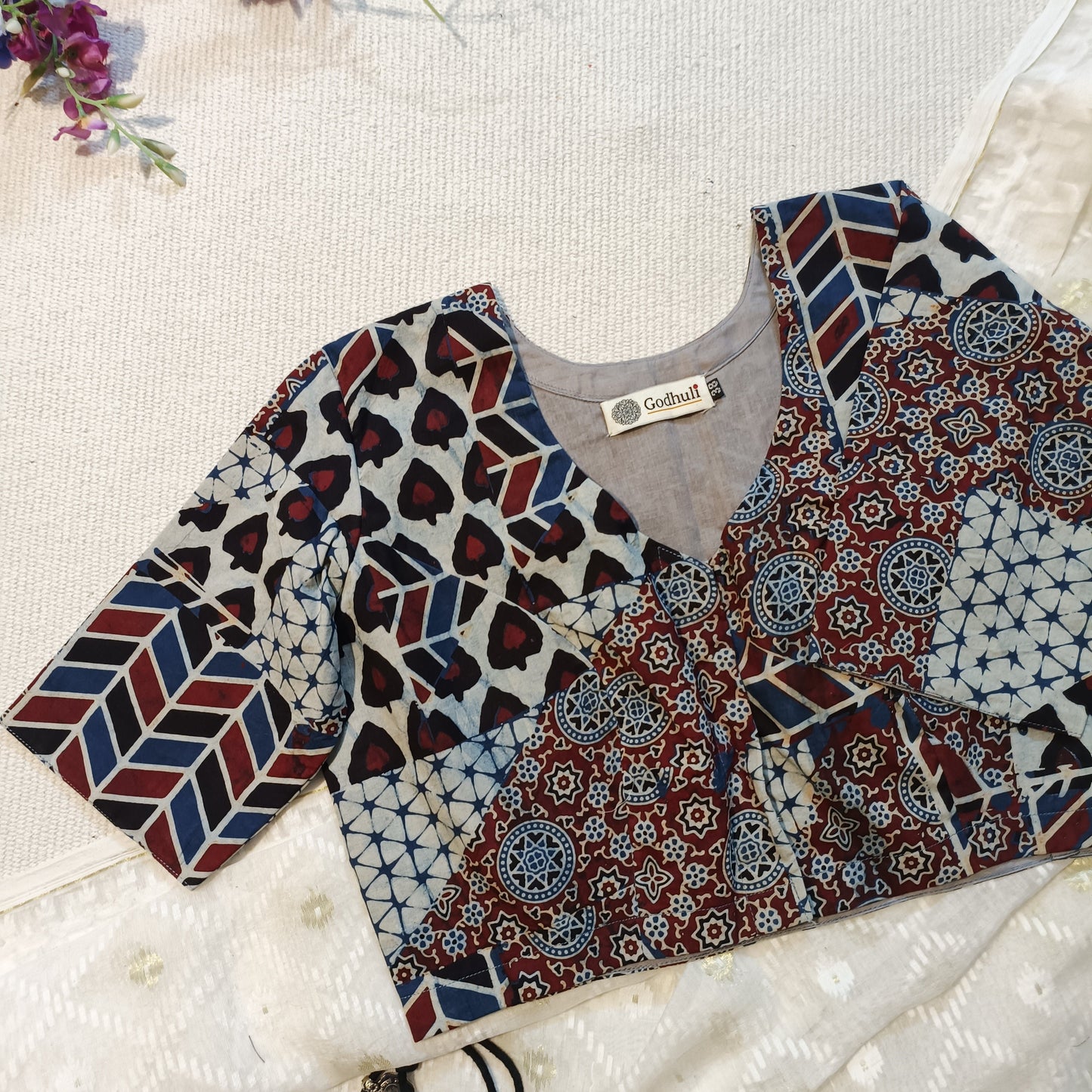 Indigo Maroon Abstract Ajrakh Blouse