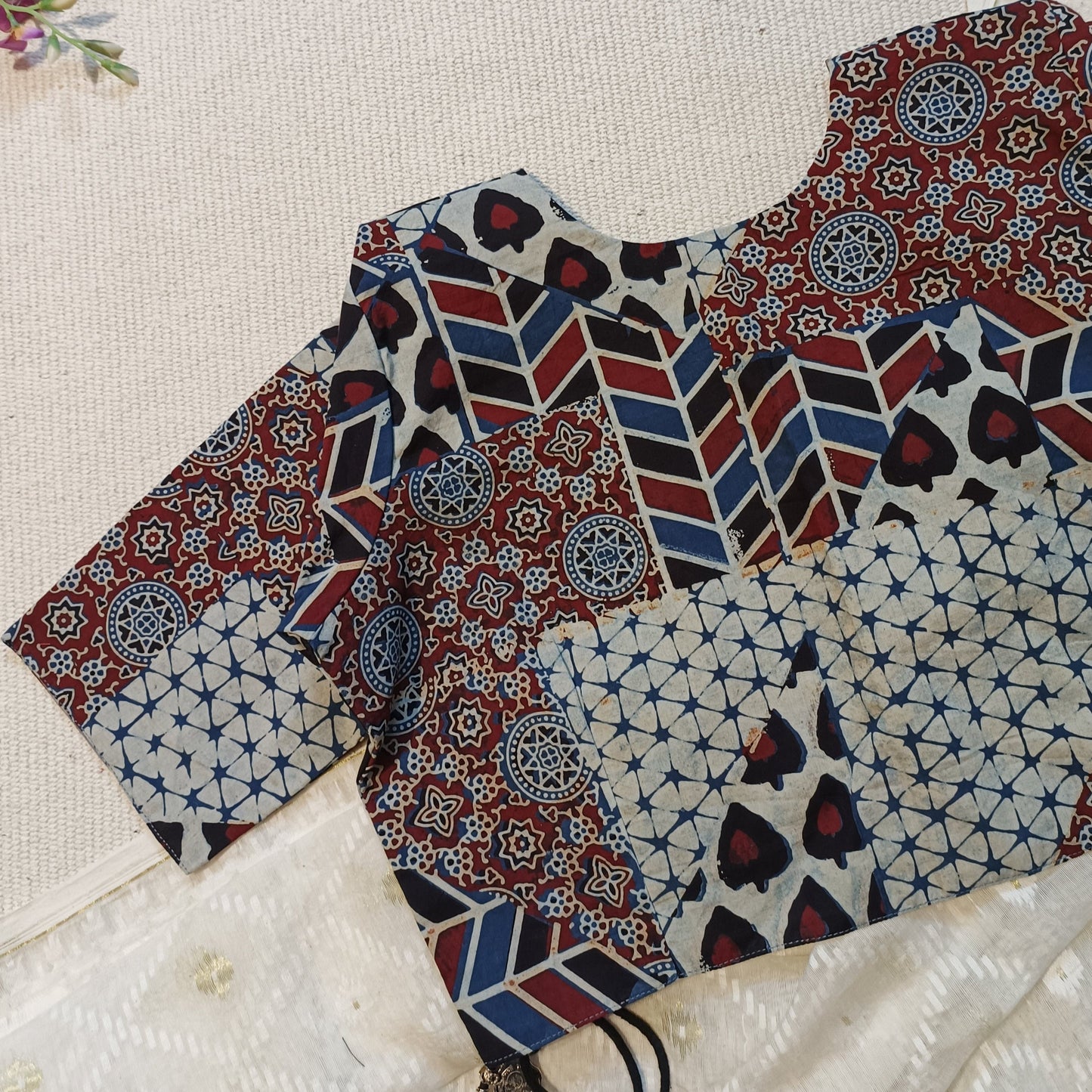 Indigo Maroon Abstract Ajrakh Blouse