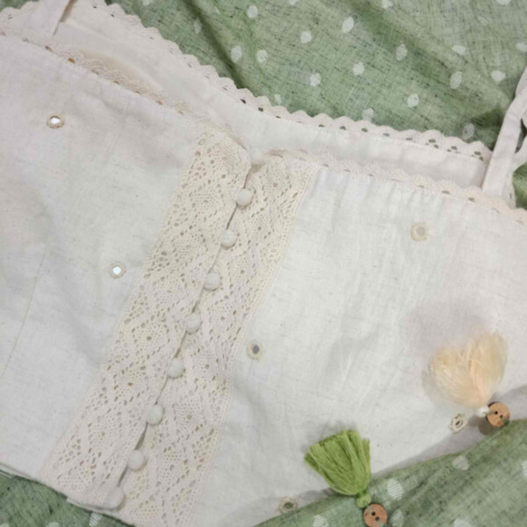 Ivory Spaghetti Mirror work Blouse