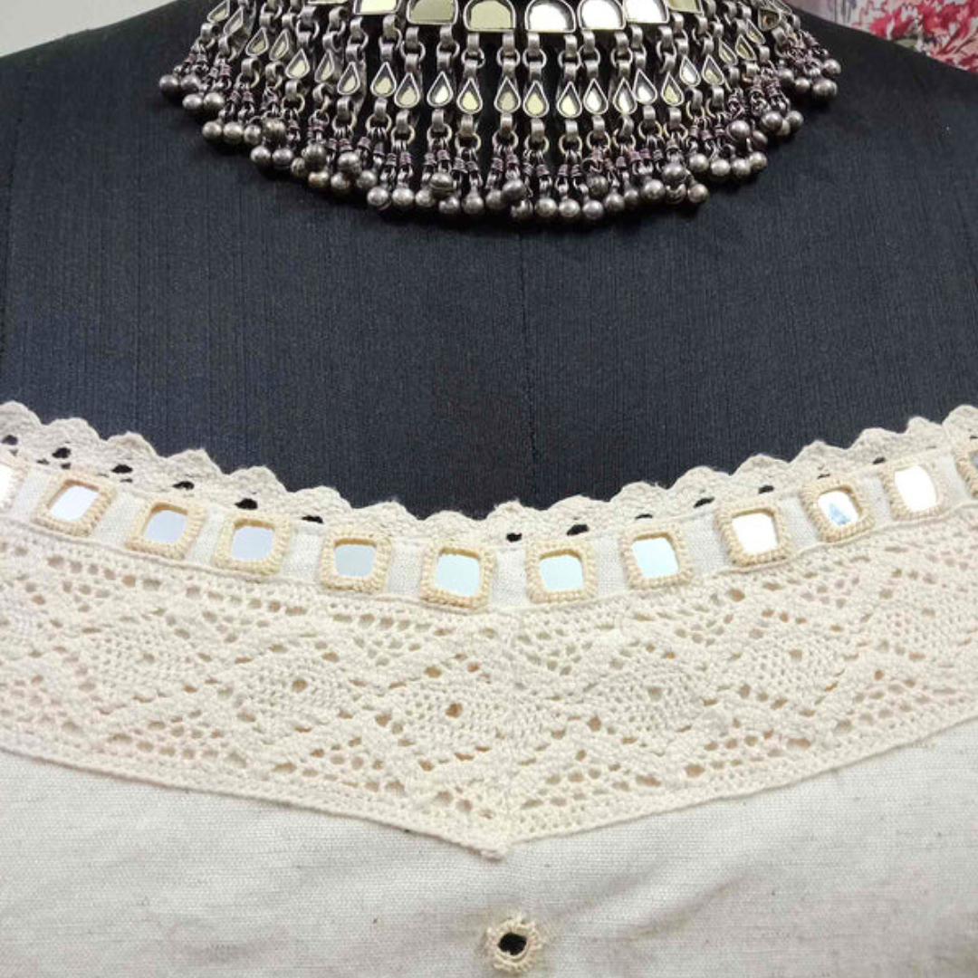 Ivory Spaghetti Mirror work Blouse