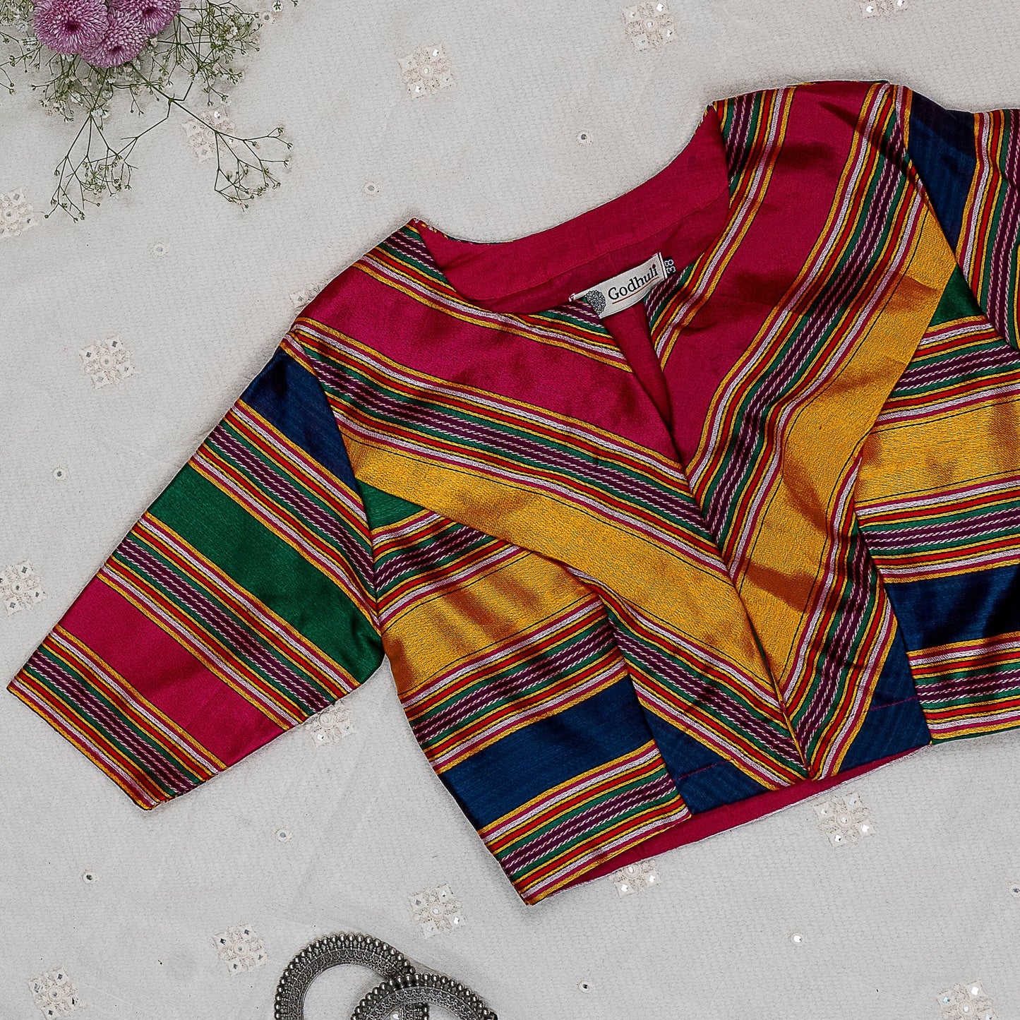 Multicoloured Gaji Silk Stripes Blouse