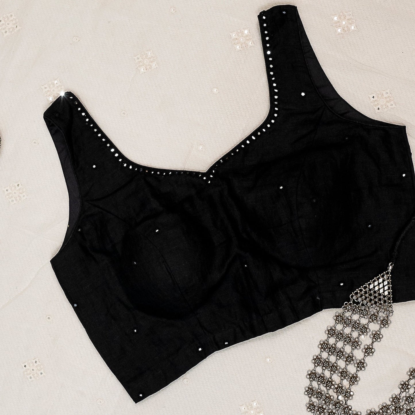 Black mirrorwork Sleeveless Blouse