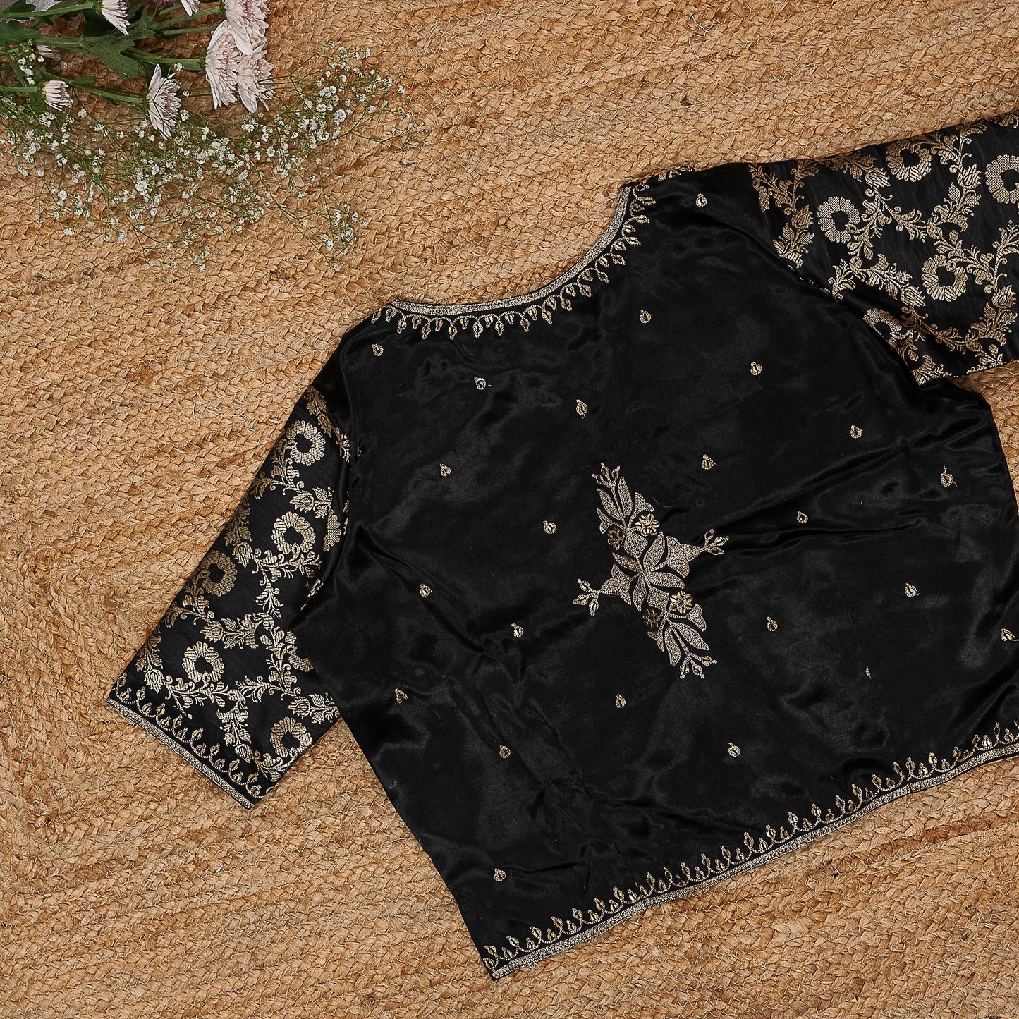 Black Gaji Silk Aari Work Blouse