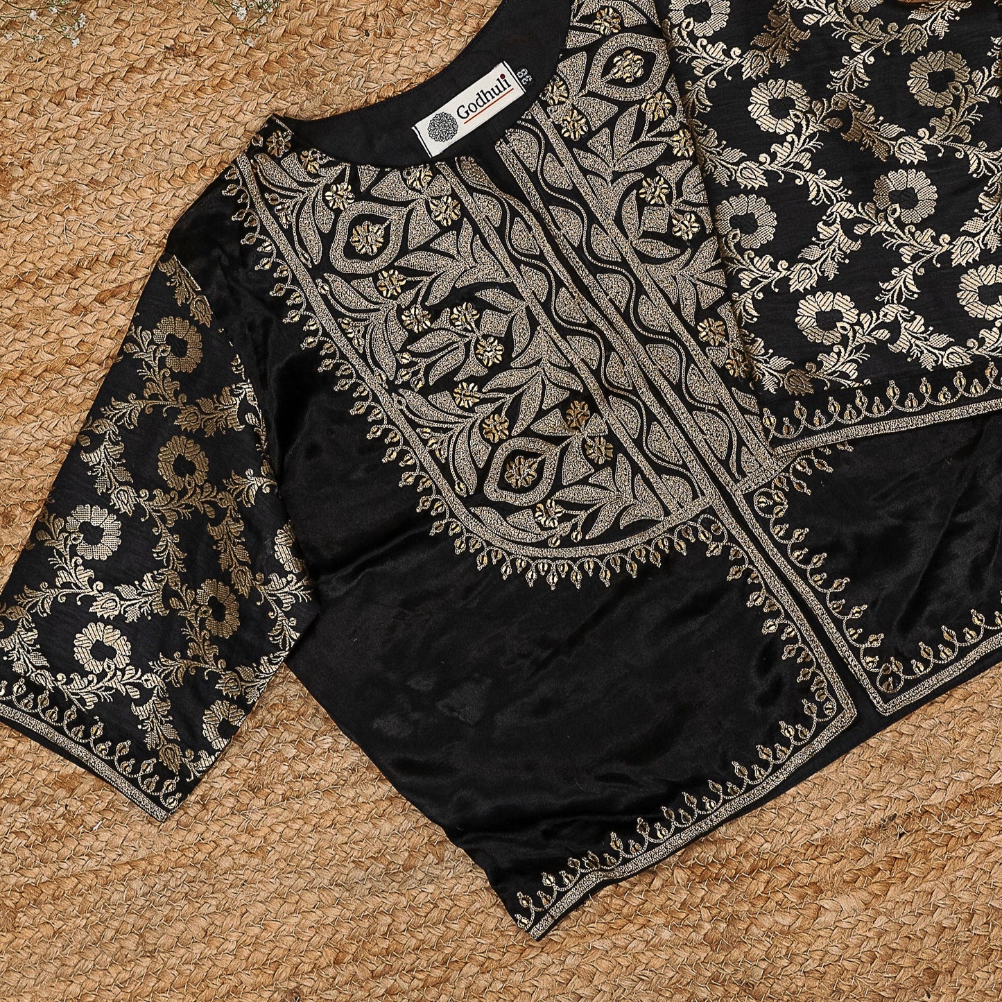 Black Gaji Silk Aari Work Blouse