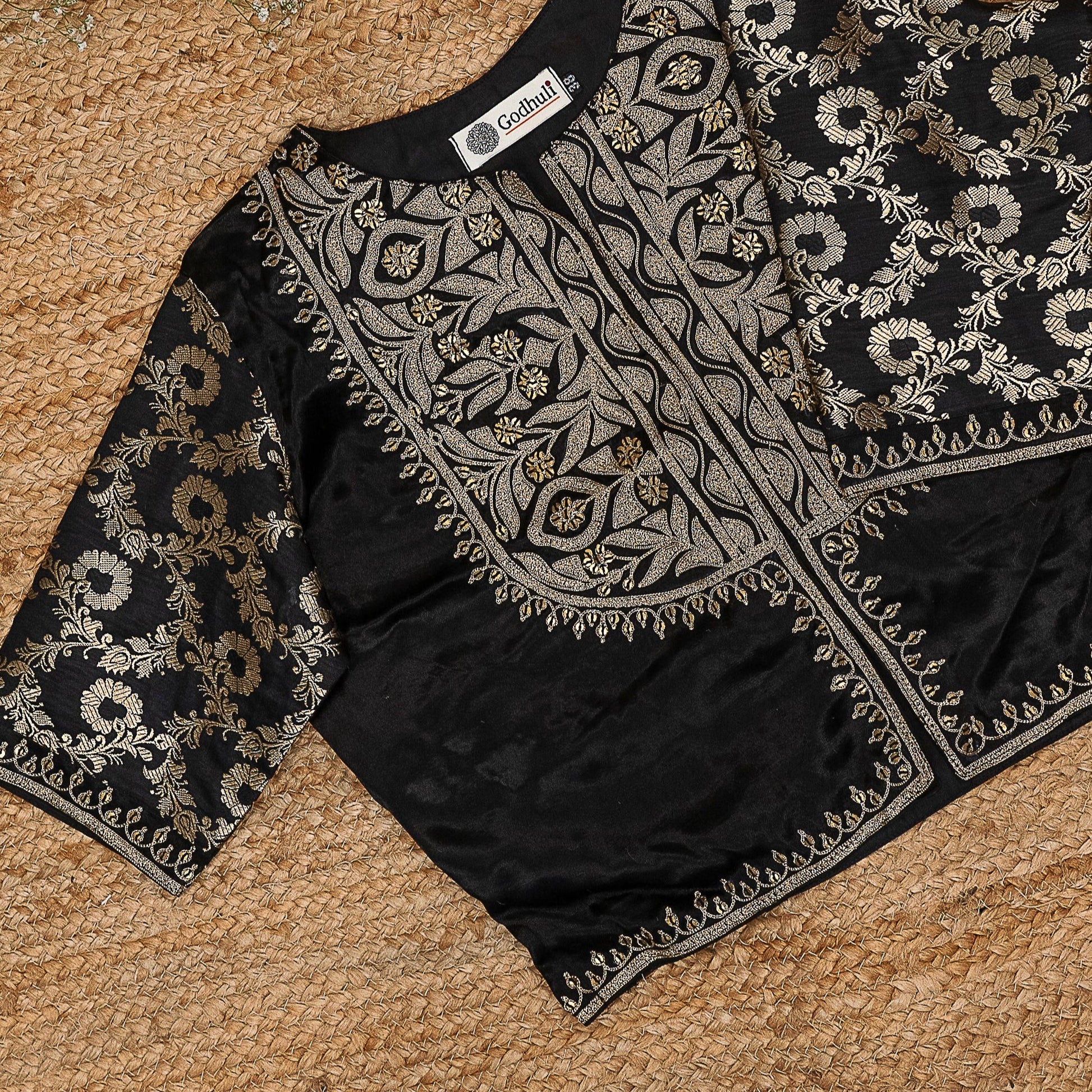 Black Gaji Silk Aari Work Blouse