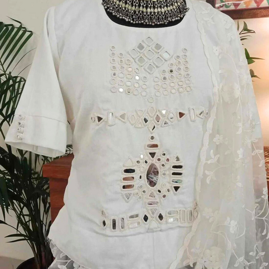 Long Kurti Mirror work Blouse Combo
