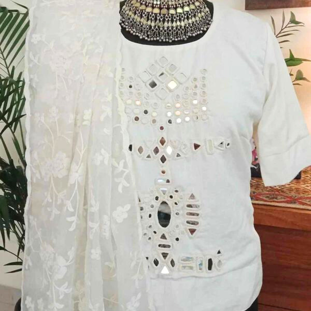 Long Kurti Mirror work Blouse Combo