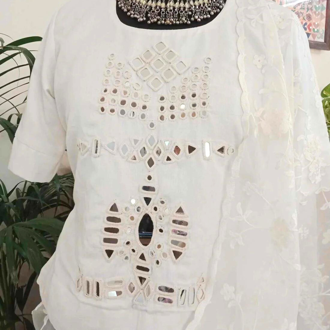 Long Kurti Mirror work Blouse Combo
