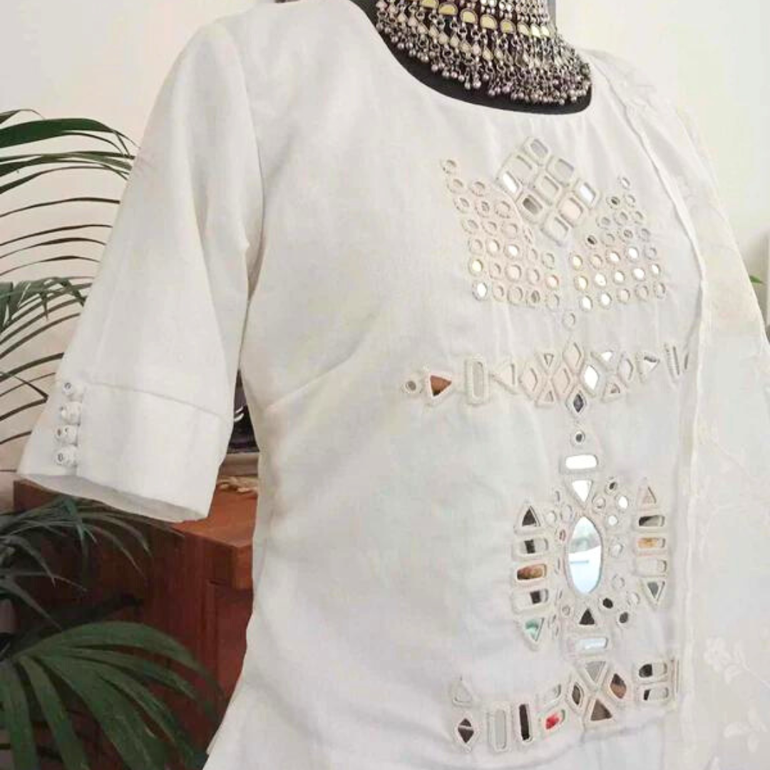 Long Kurti Mirror work Blouse Combo