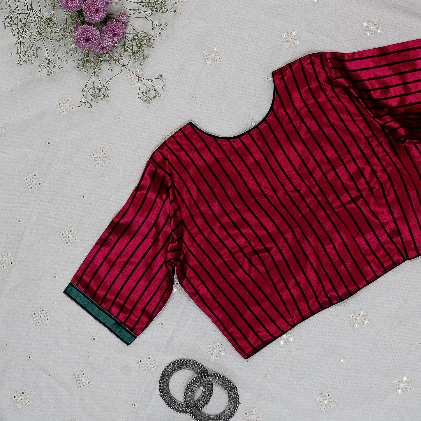Magenta Green Gaji Silk Choli Pattern Blouse