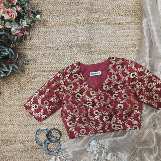 Maroon Black Banarasi Brocade Blouse