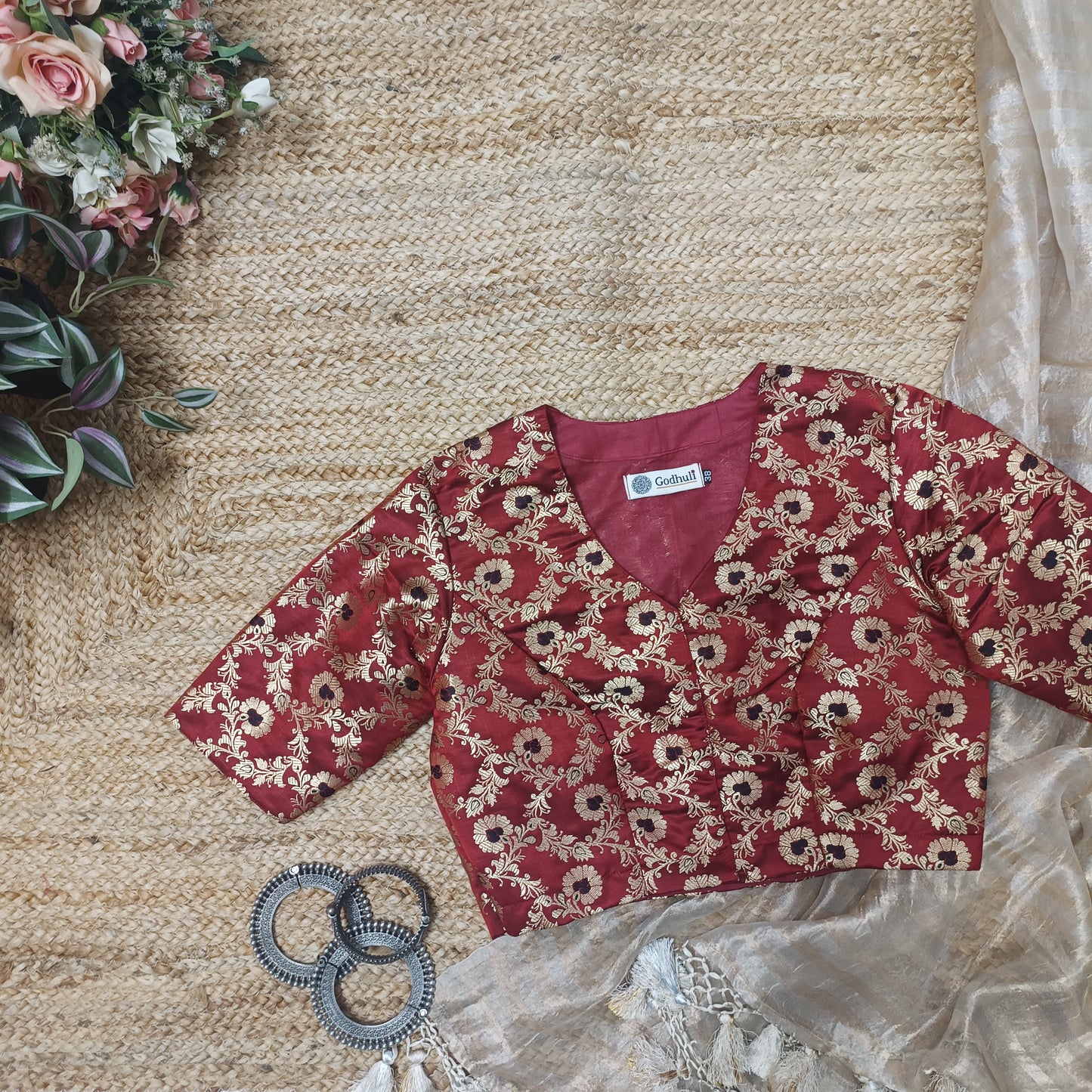 Maroon Black Banarasi Brocade Blouse