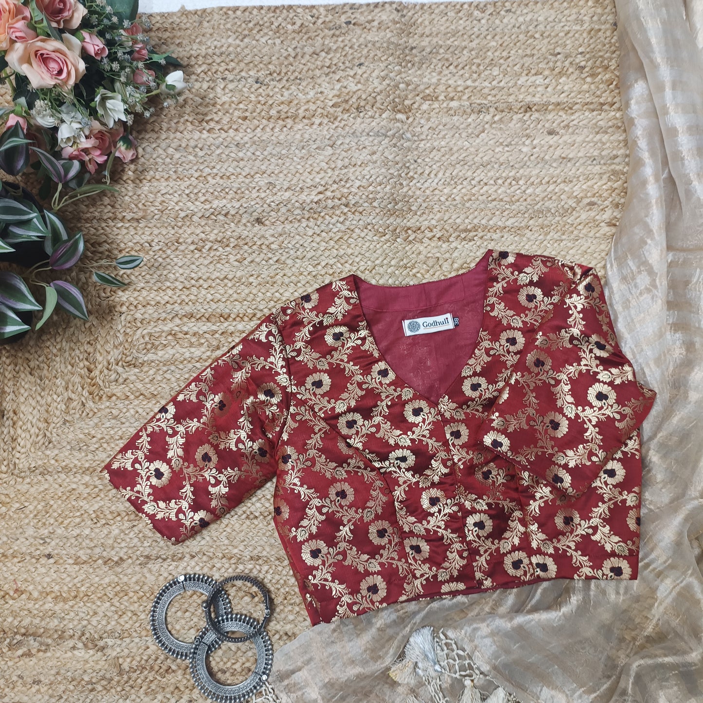 Maroon Black Banarasi Brocade Blouse