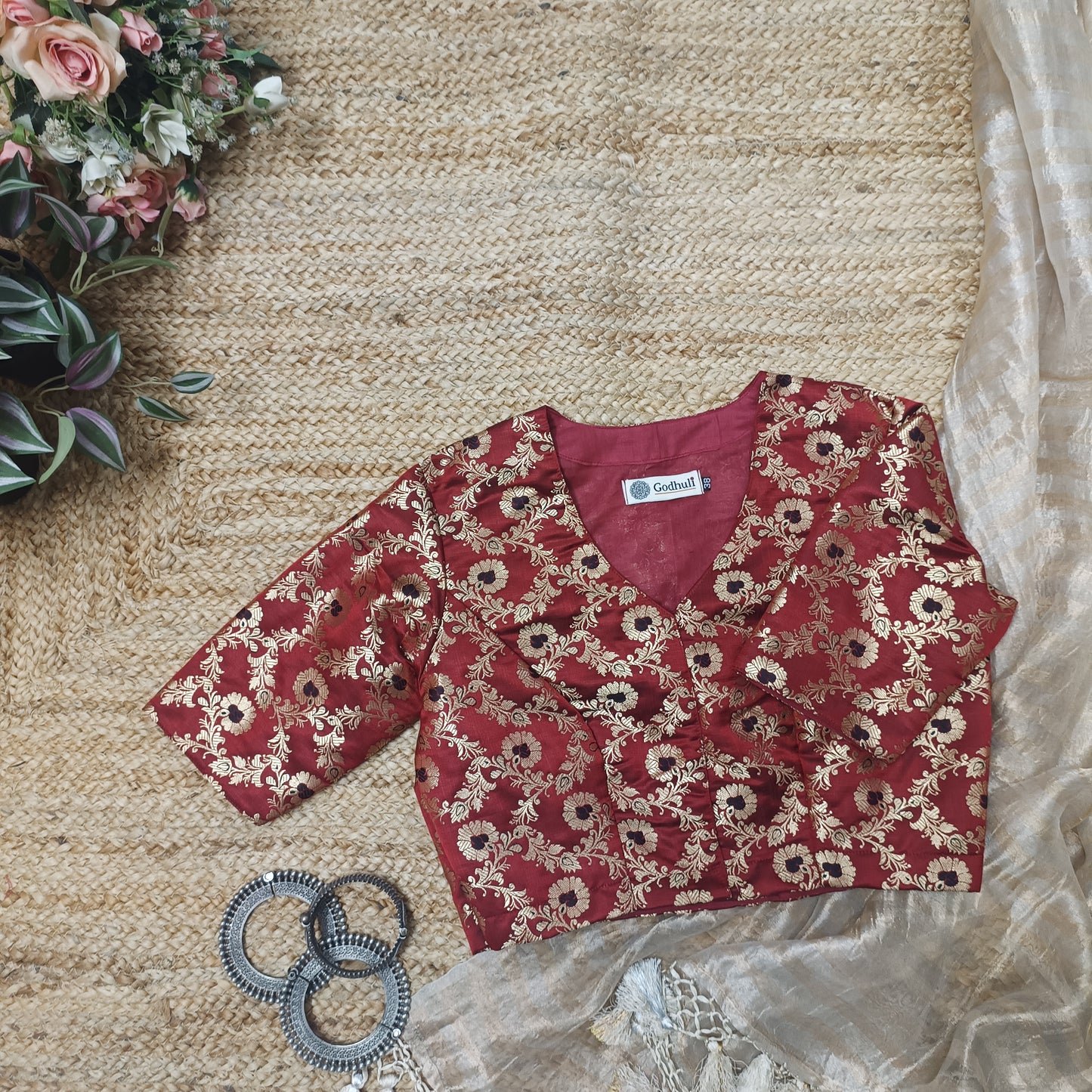Maroon Black Banarasi Brocade Blouse