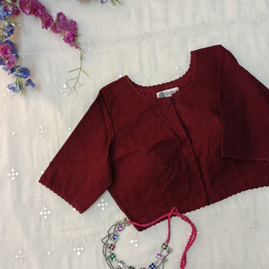 Maroon Cut Work Blouse with Sleeves