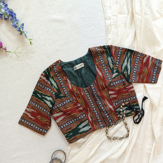 Maroon Dark Green Ikat Blouse