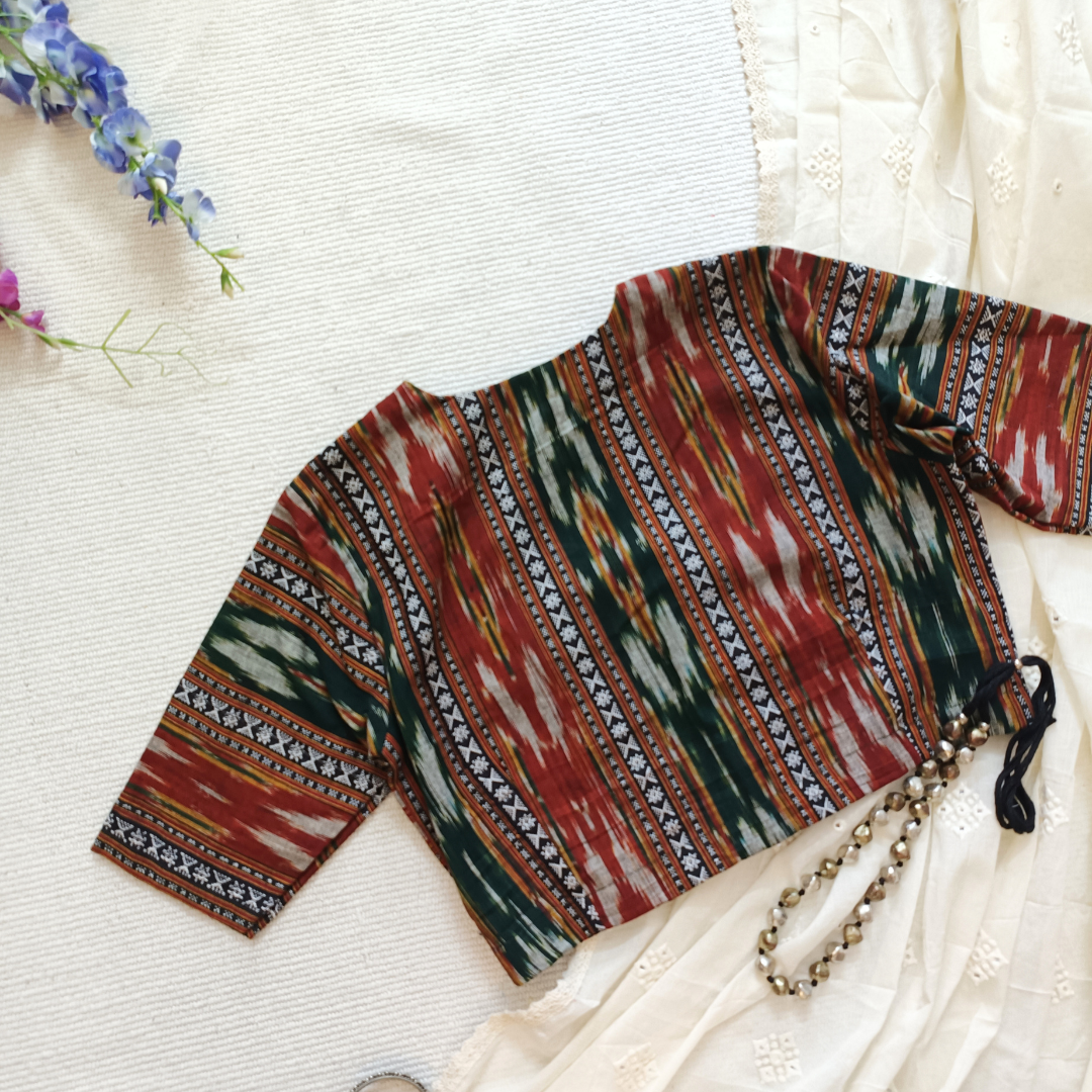 Maroon Dark Green Ikat Blouse
