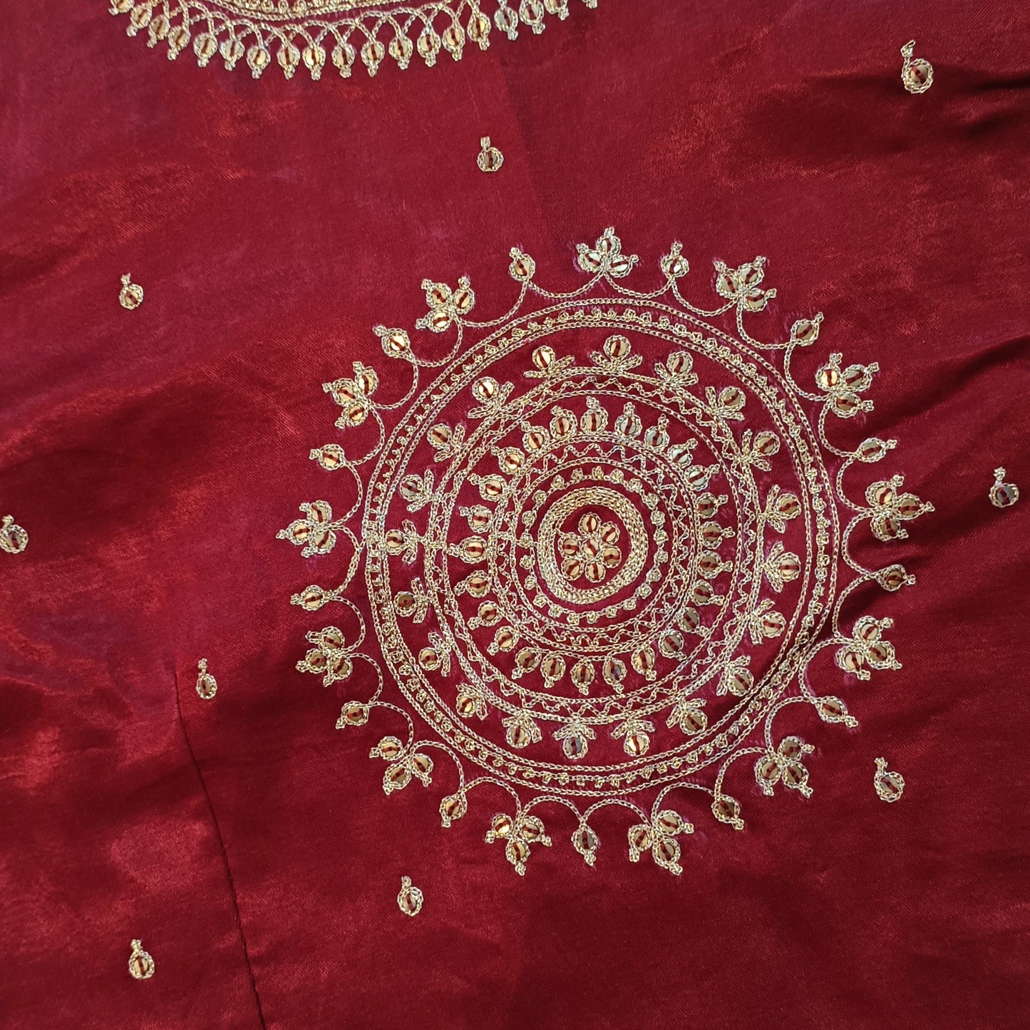 Maroon Gaji Silk Brocade Sleeves Aari Work Blouse