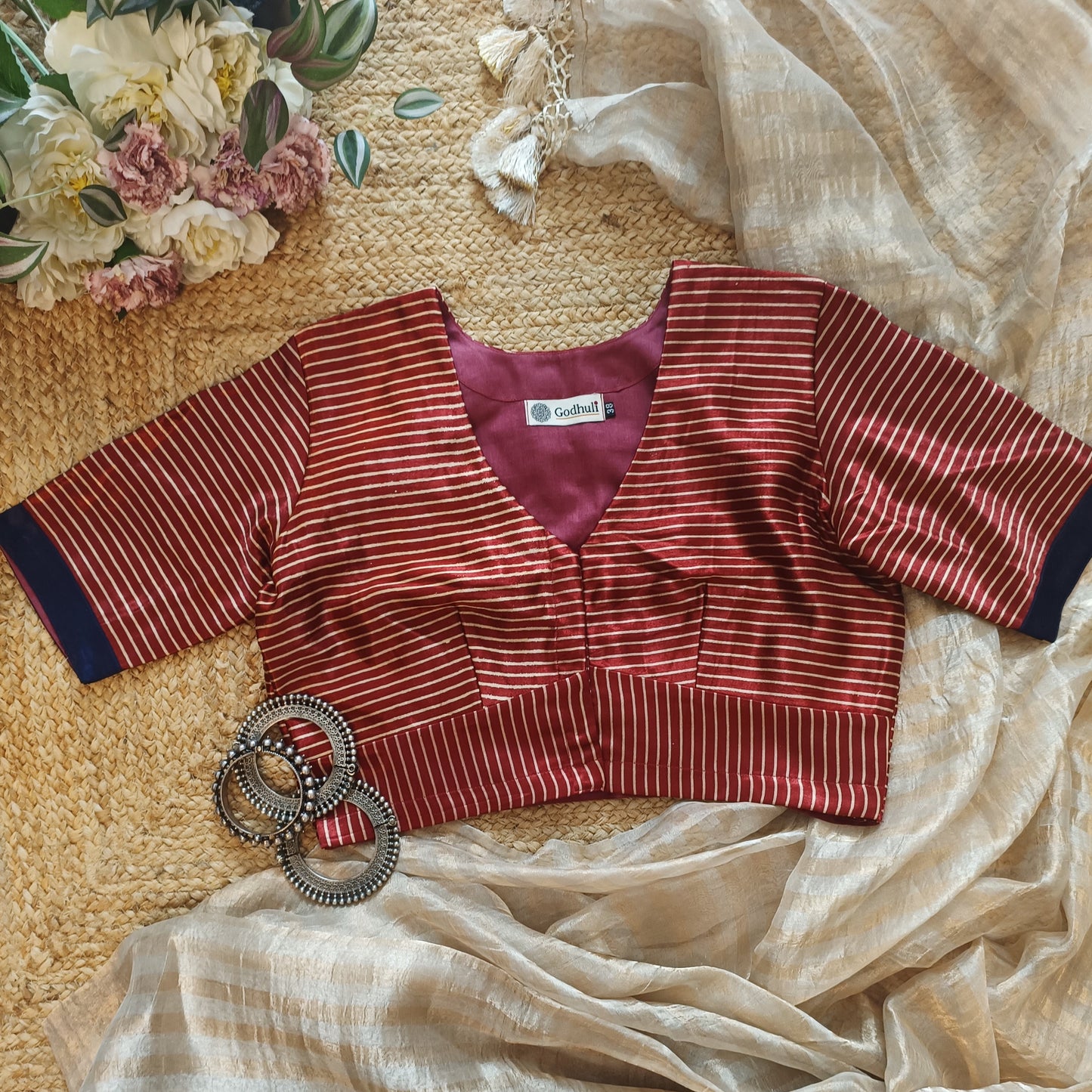 Maroon Gaji Silk Stripes Blouse