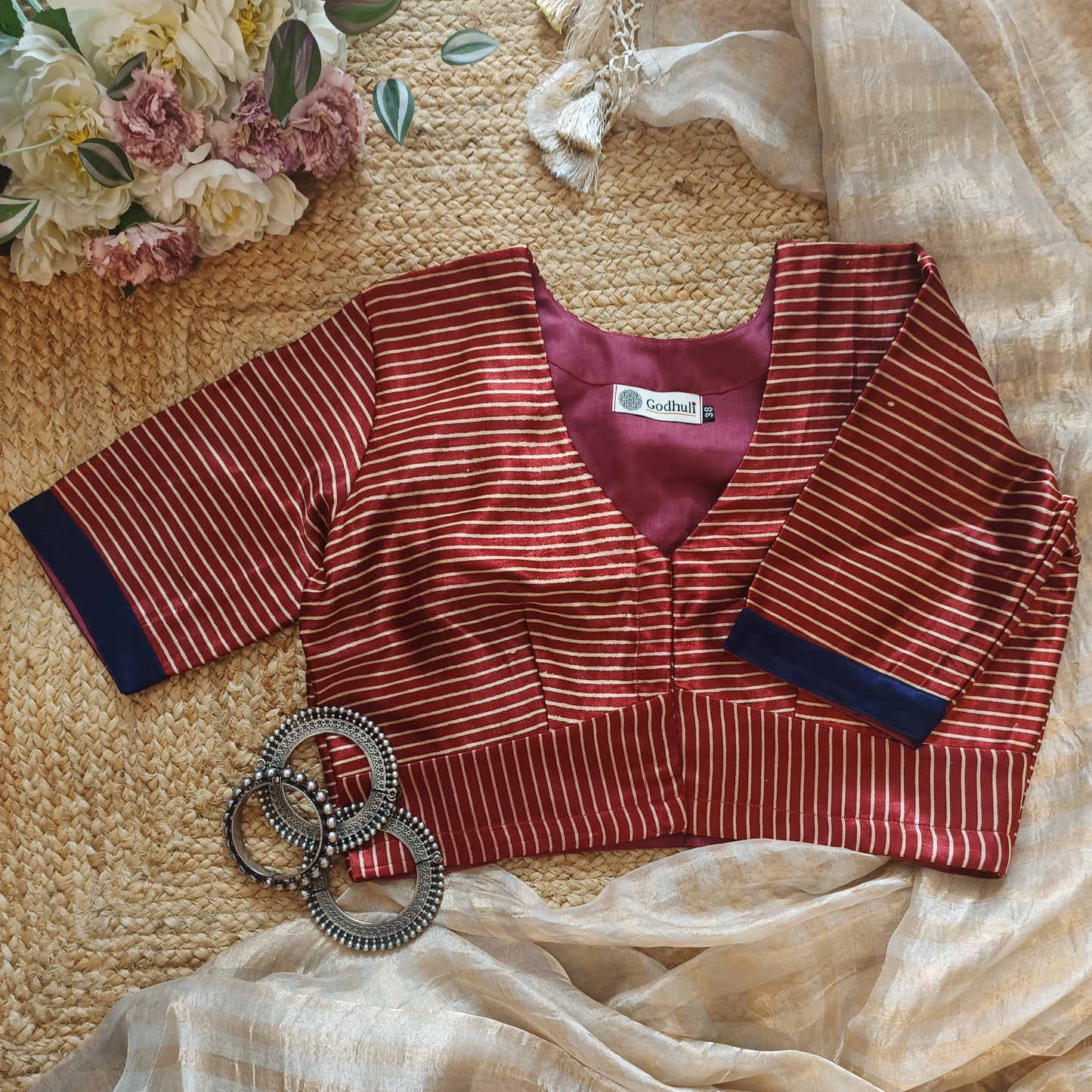 Maroon Gaji Silk Stripes Blouse