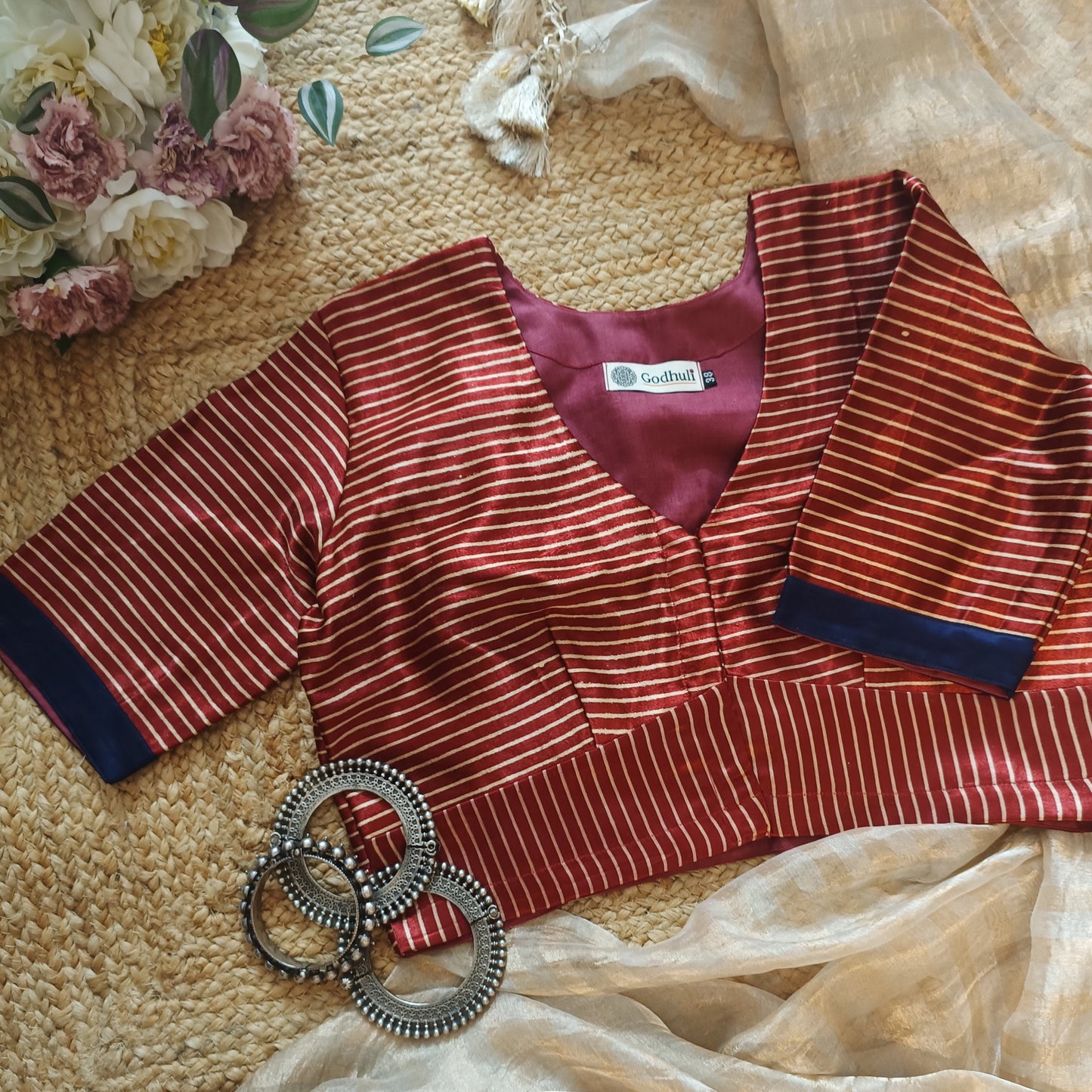 Maroon Gaji Silk Stripes Blouse