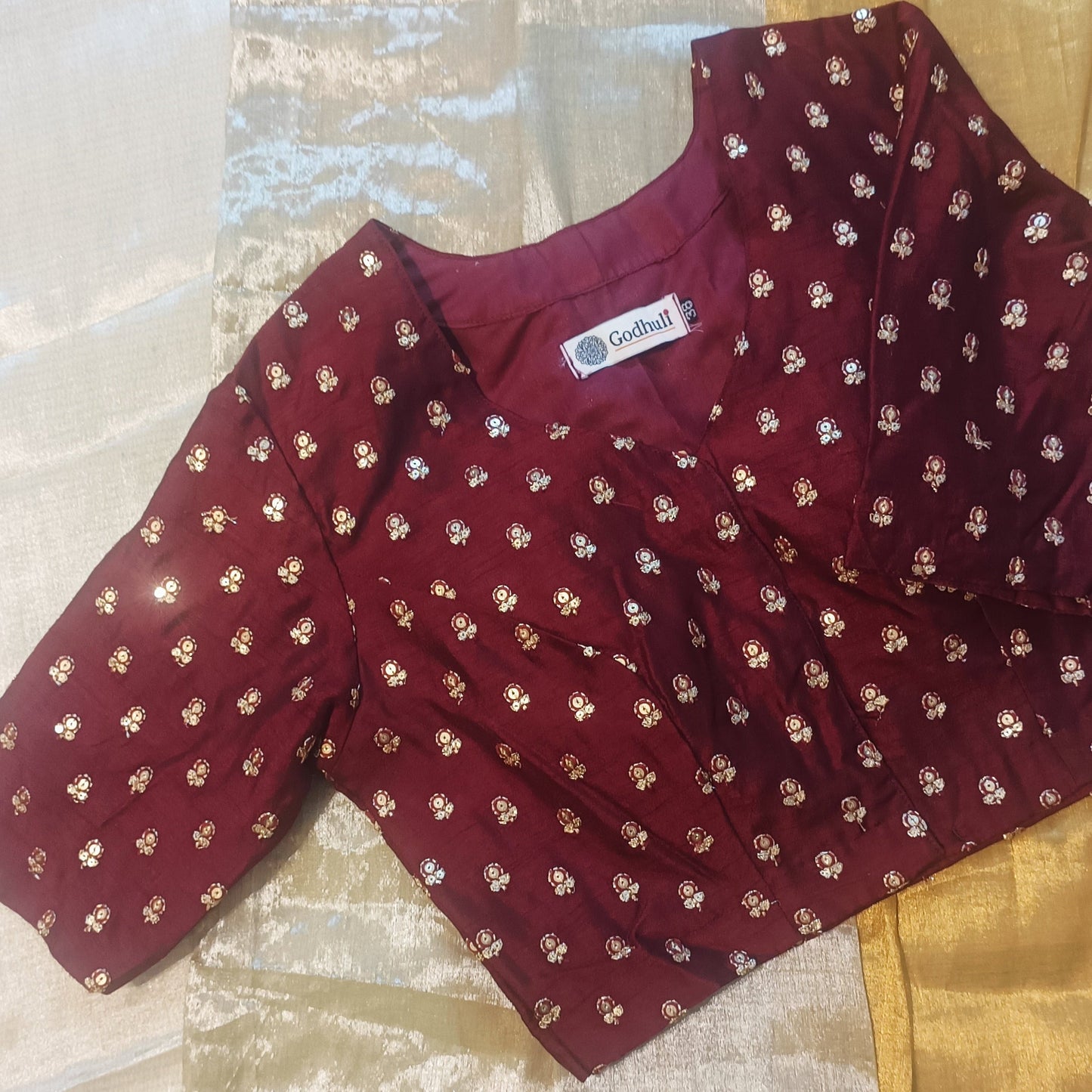Maroon Zari Work Silk Blouse