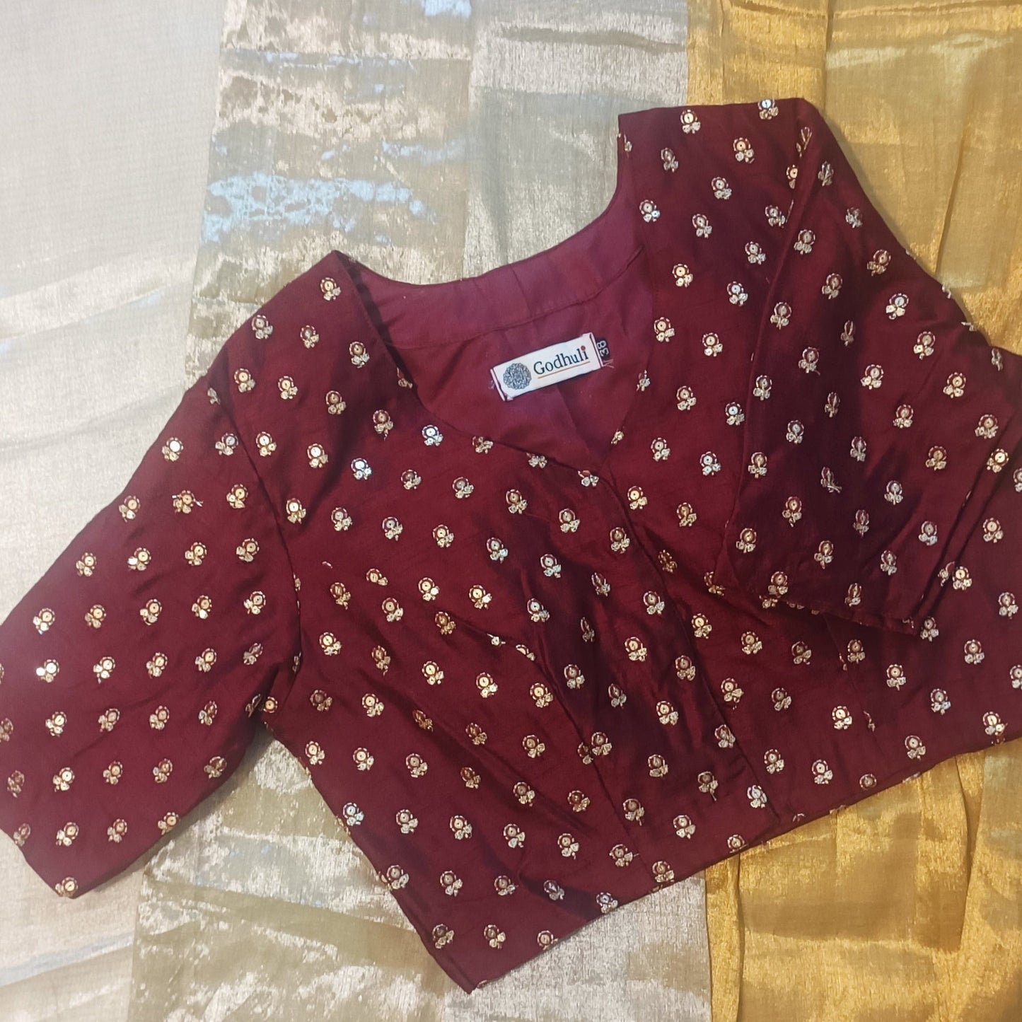 Maroon Zari Work Silk Blouse