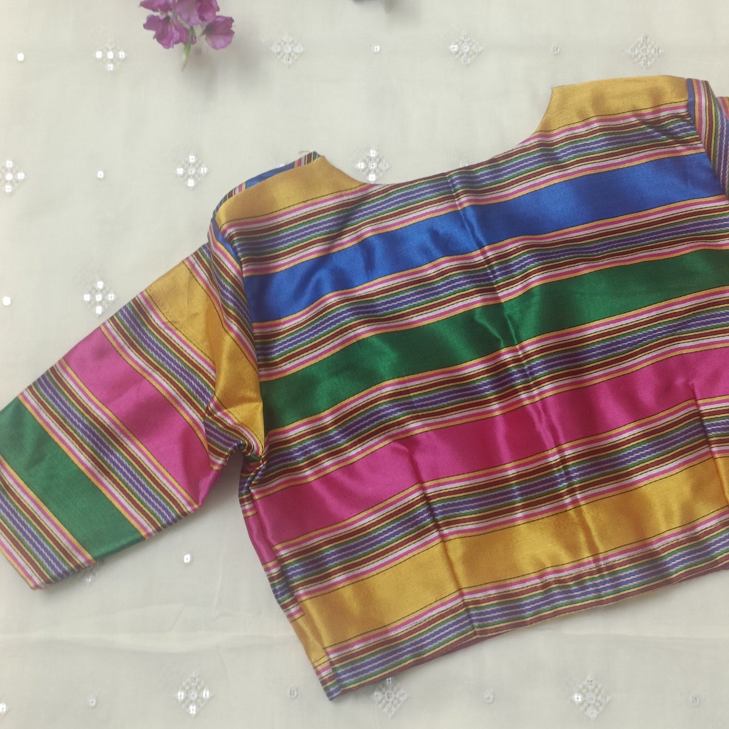 Multicoloured Gaji Silk Stripes Blouse