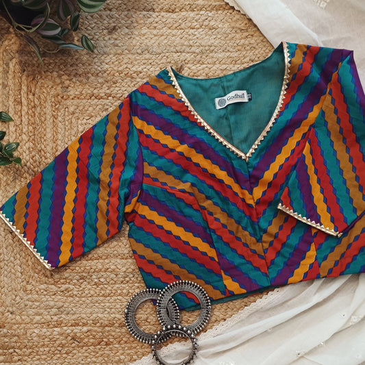 Multicoloured Leheriya Stripes Magenta blouse