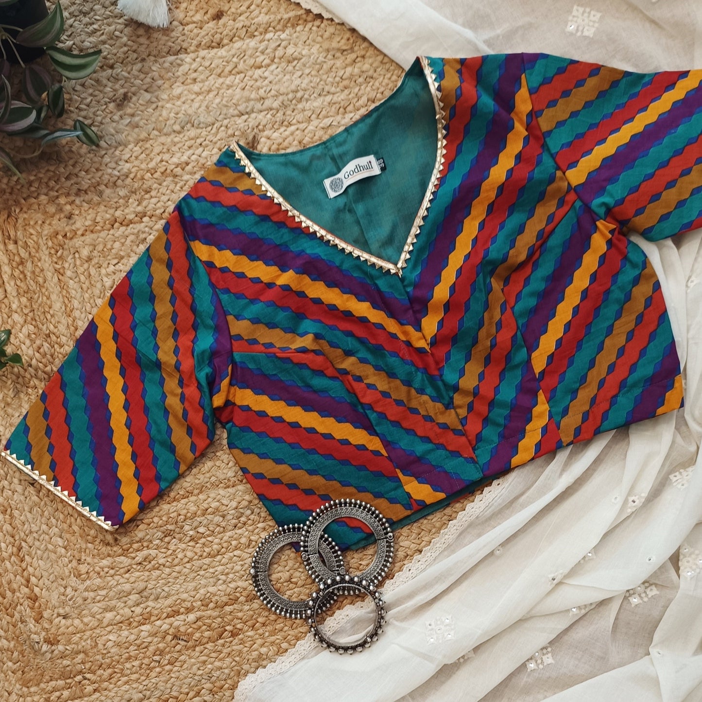 Multicoloured Leheriya Stripes Magenta blouse
