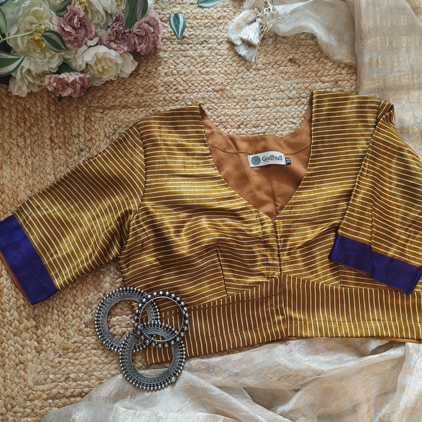 Mustard Gaji Silk Stripes Blouse