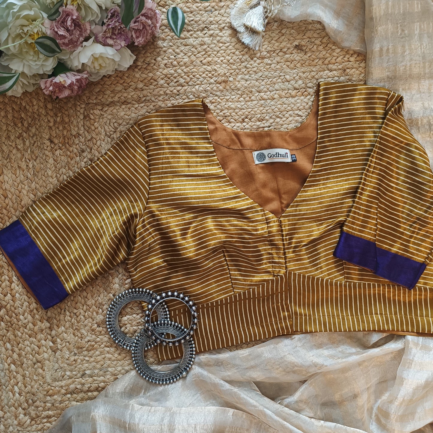 Mustard Gaji Silk Stripes Blouse