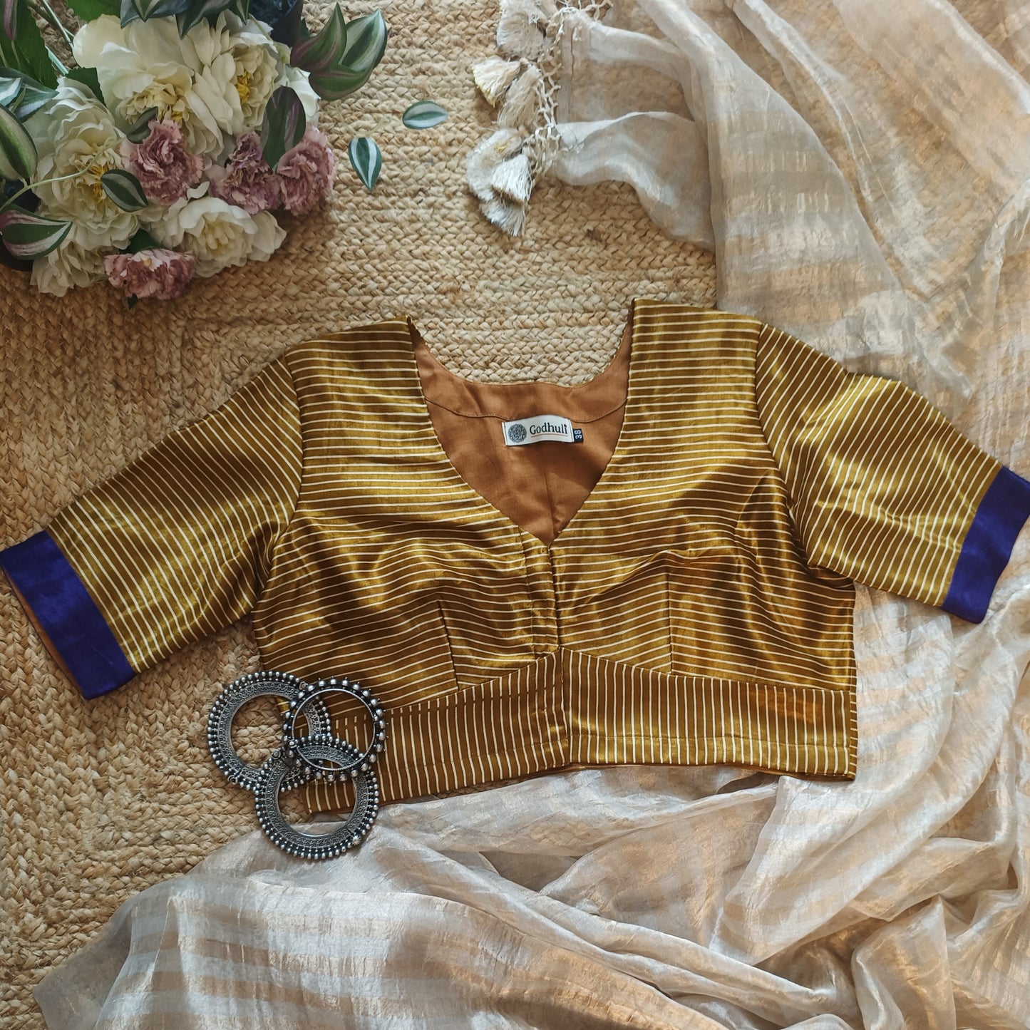 Mustard Gaji Silk Stripes Blouse