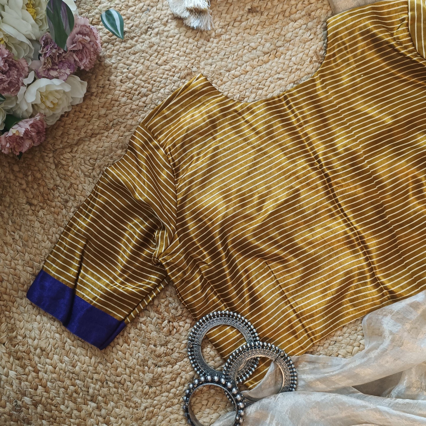 Mustard Gaji Silk Stripes Blouse